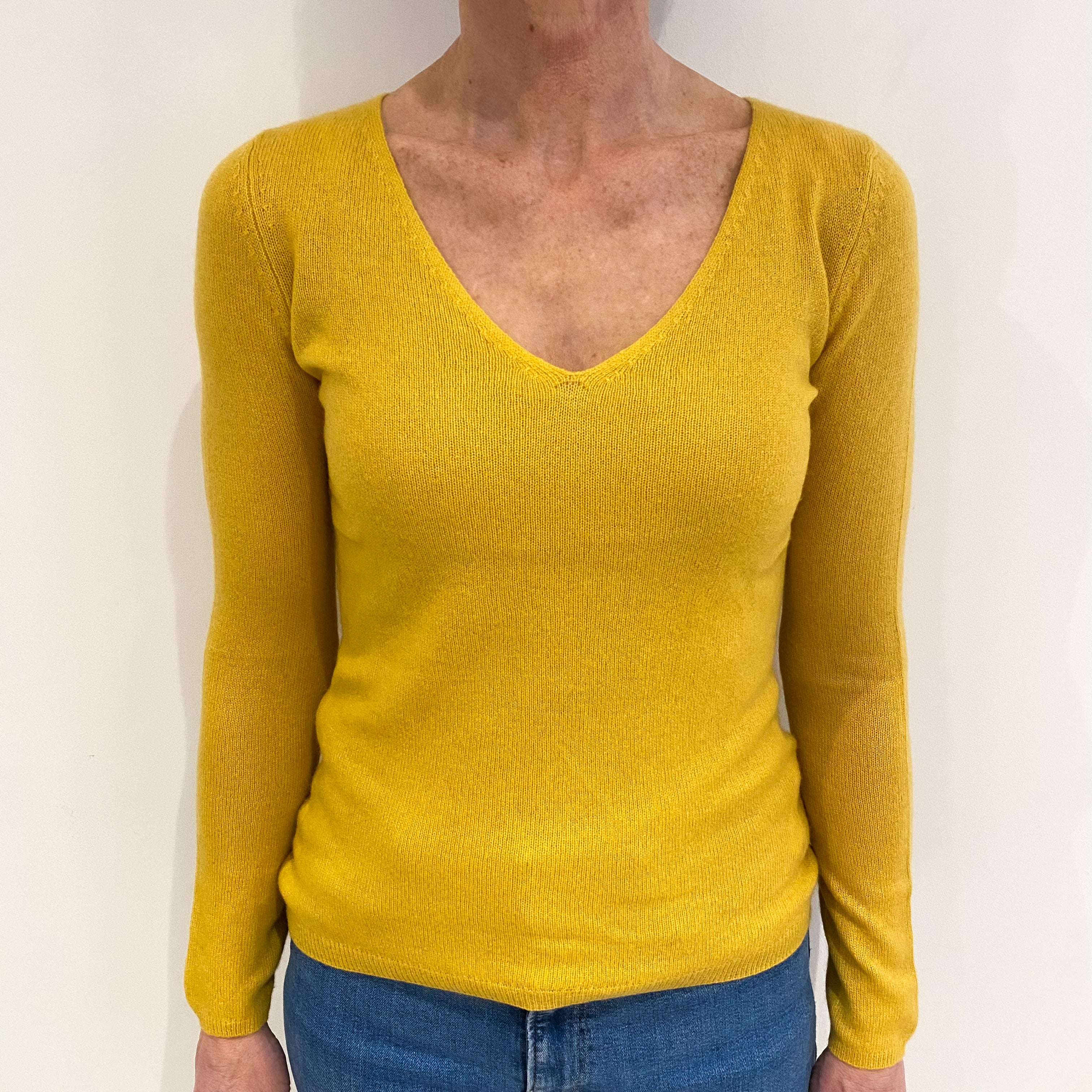 Sunflower Yellow Cashmere V Neck Jumper Small