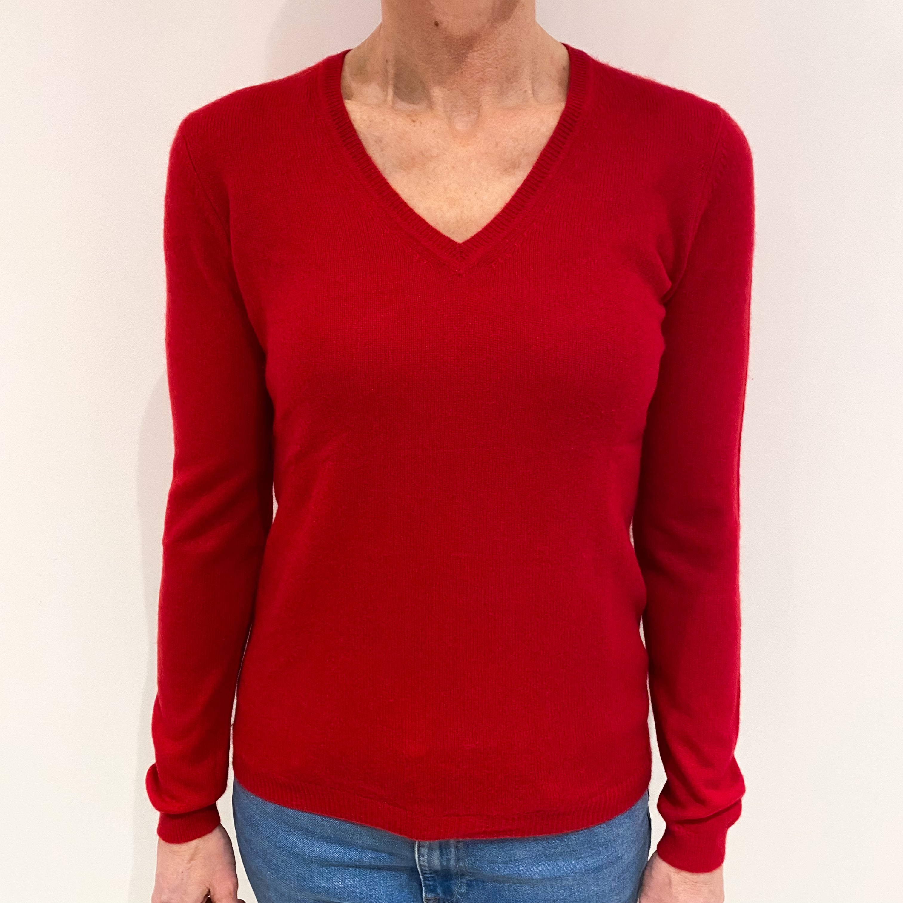 Ruby Red Cashmere V Neck Jumper Small