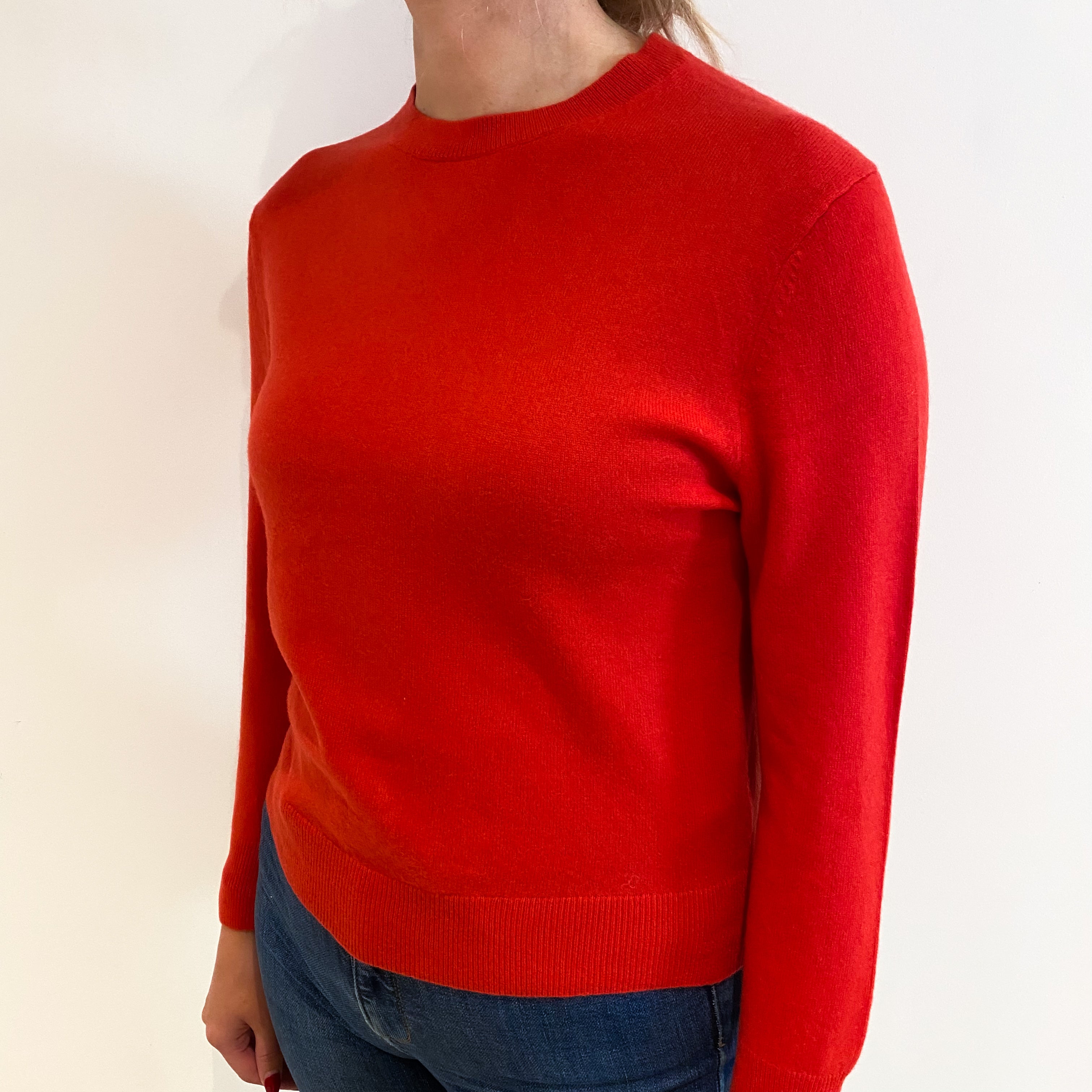 Vermillion Red Cashmere Crew Neck Jumper Small