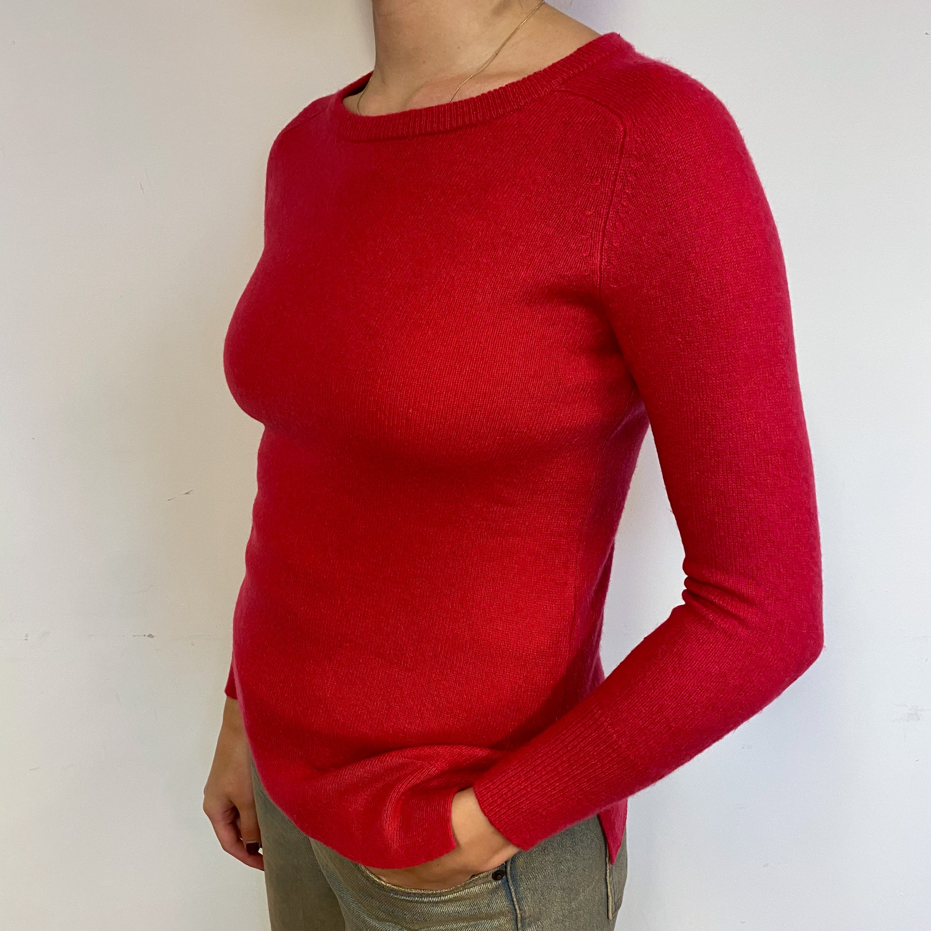 Cranberry Red Cashmere Crew Neck Jumper Small