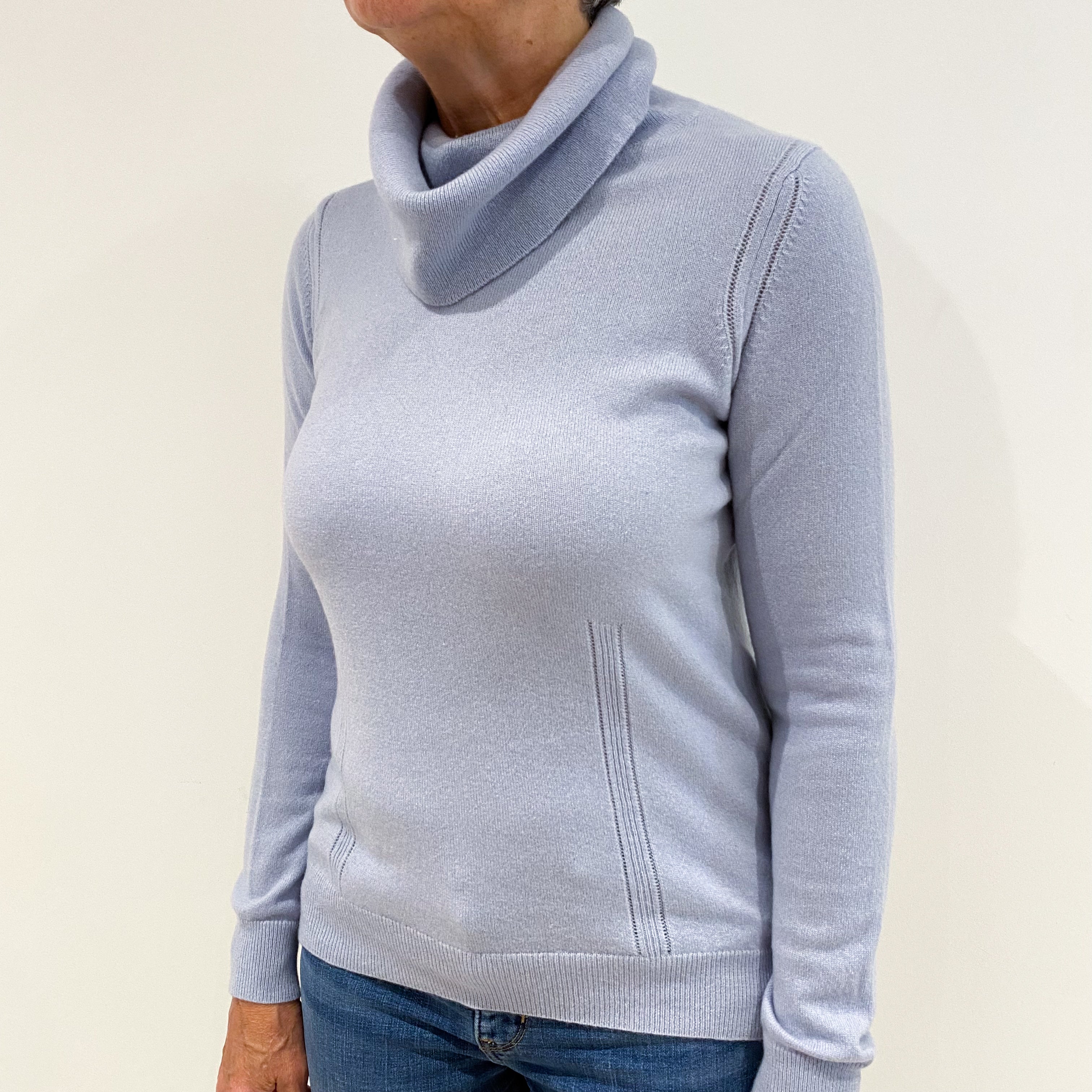 Jaeger Sky Blue Cashmere Cowl Neck Jumper Medium