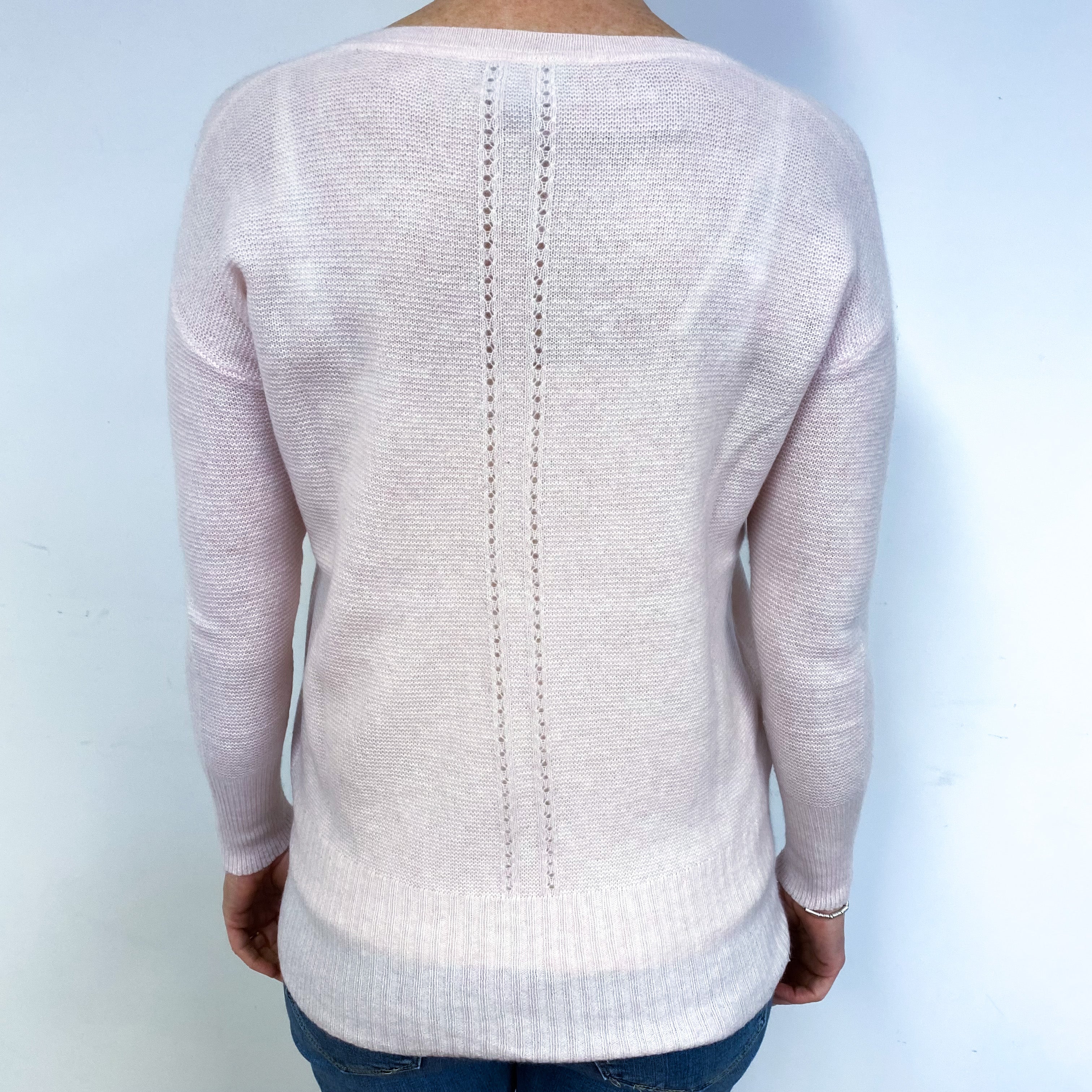 Pale Oyster Pink Cashmere V-Neck Jumper Medium