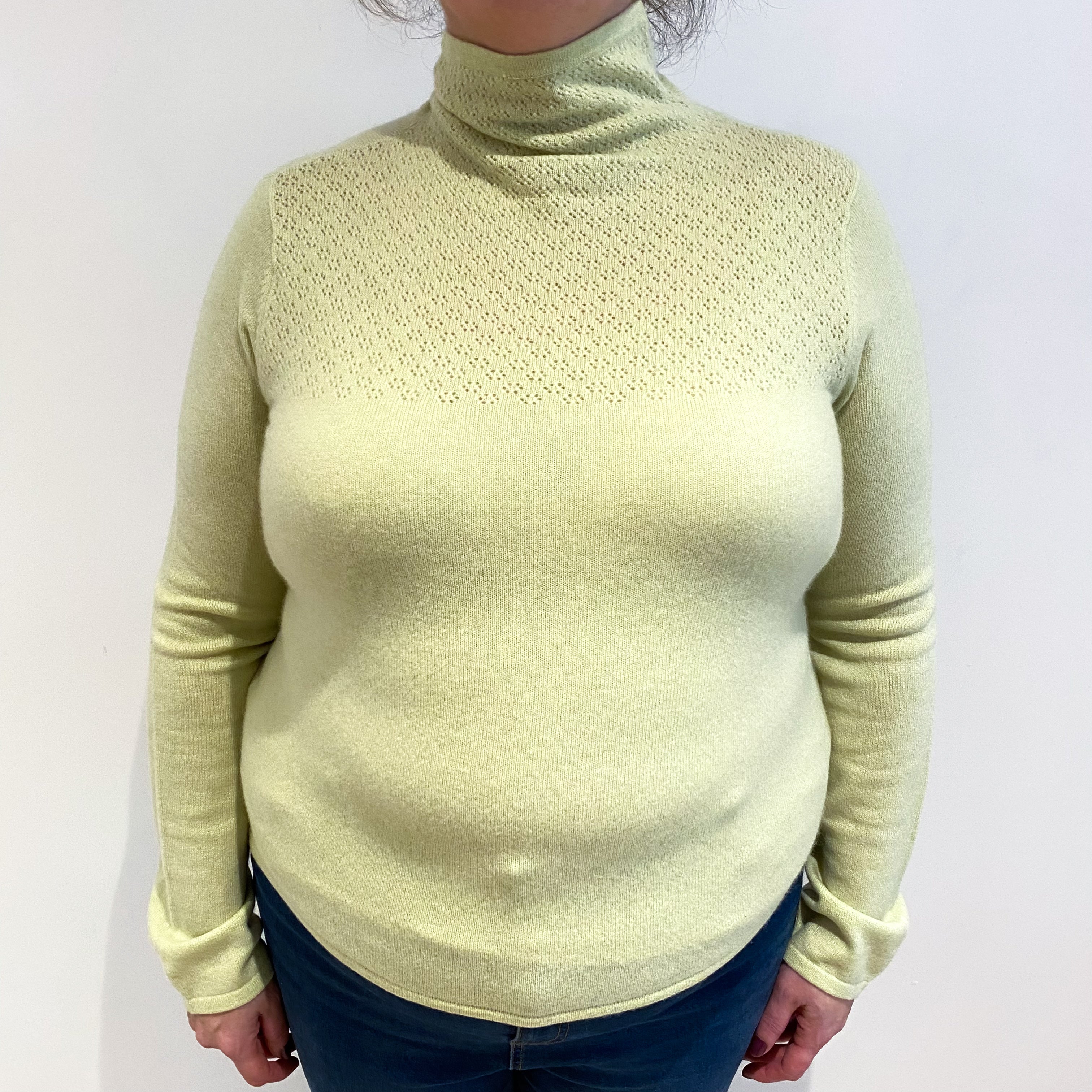 Soft Lime Green Cashmere Turtle Neck Jumper Extra Large