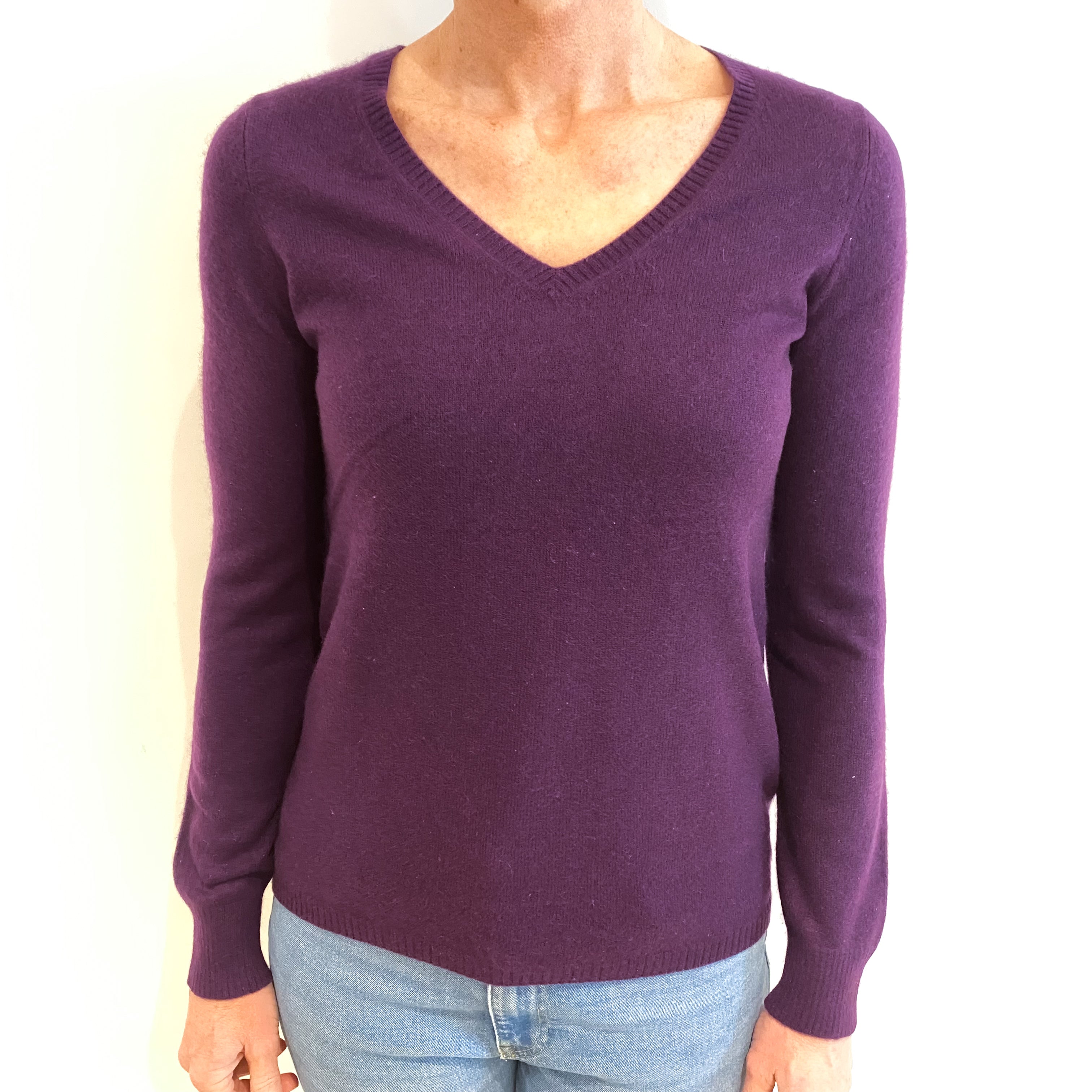 Blueberry Purple Cashmere V Neck Jumper Small