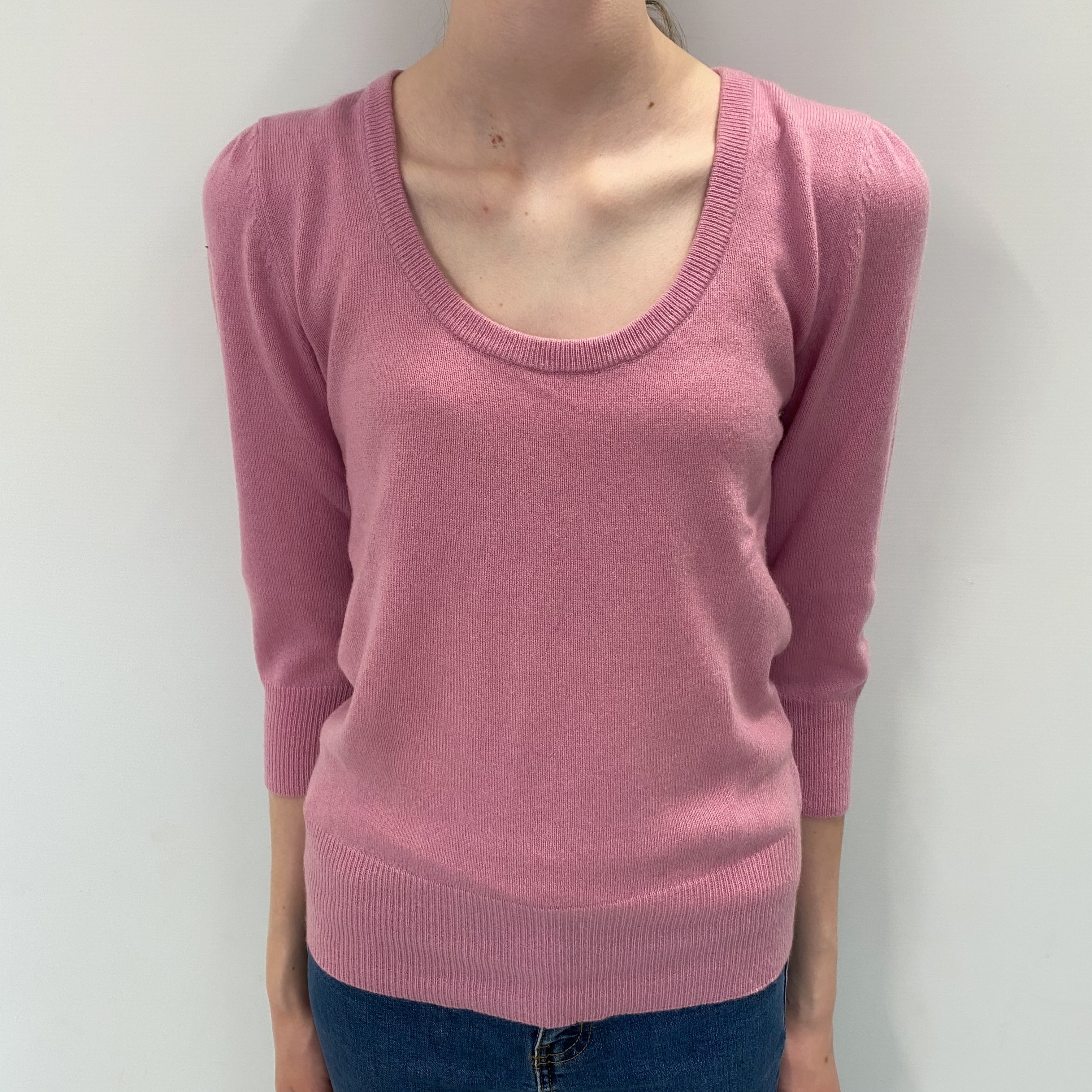 Fox Glove Pink Cashmere Scoop Neck Jumper Extra Small