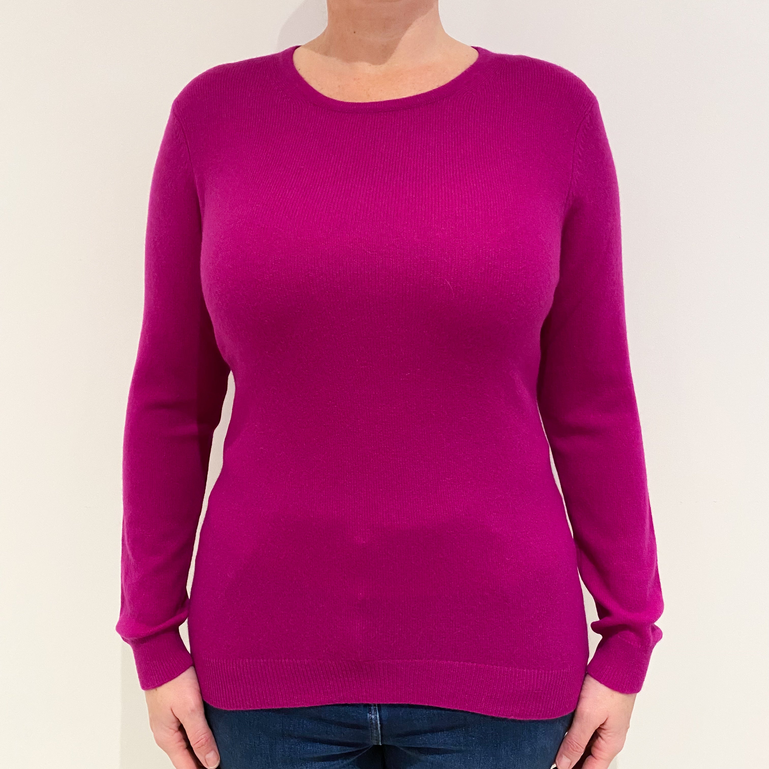 Magenta Pink Cashmere Crew Neck Jumper Large