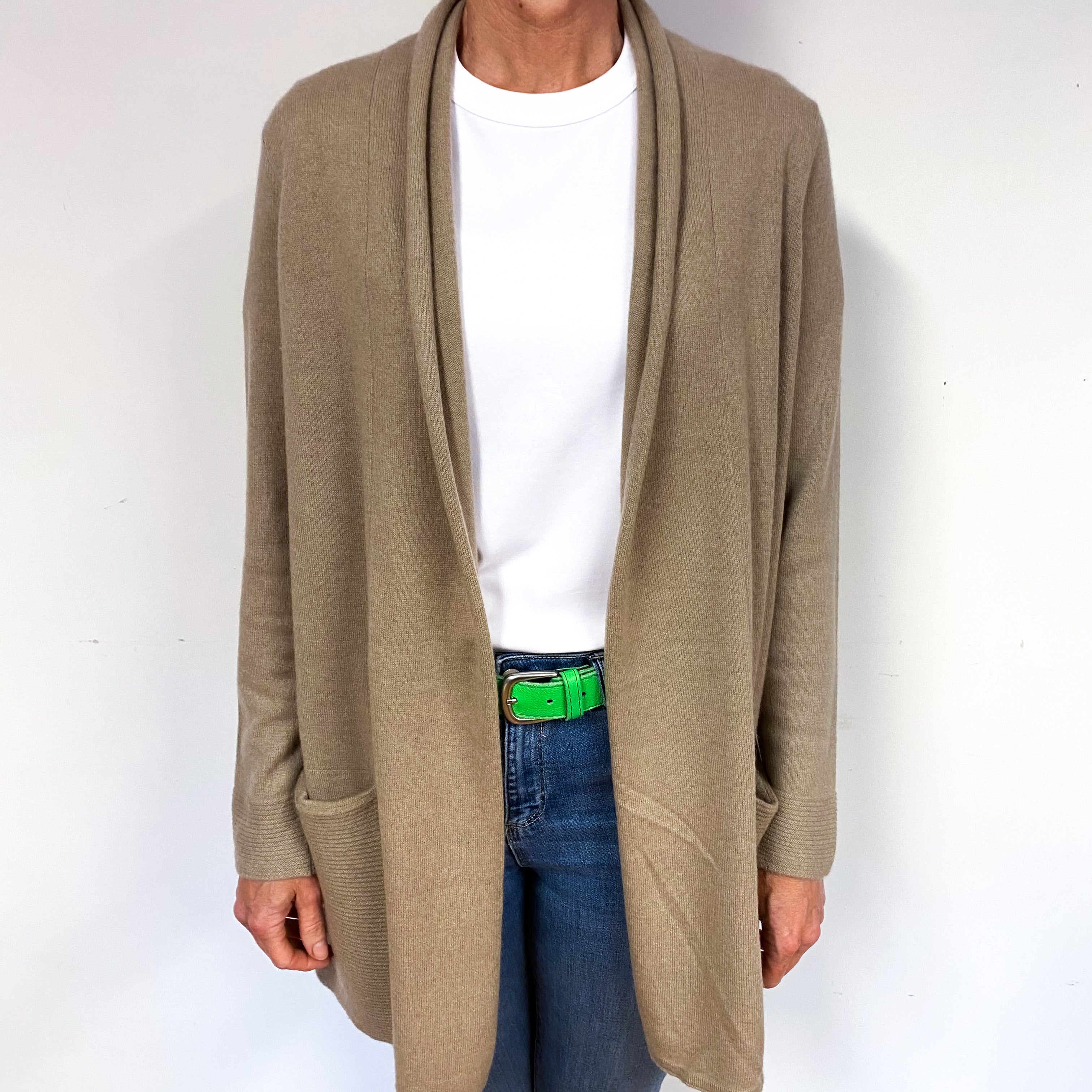 Taupe Brown Cashmere Edge to Edge Cardigan Medium