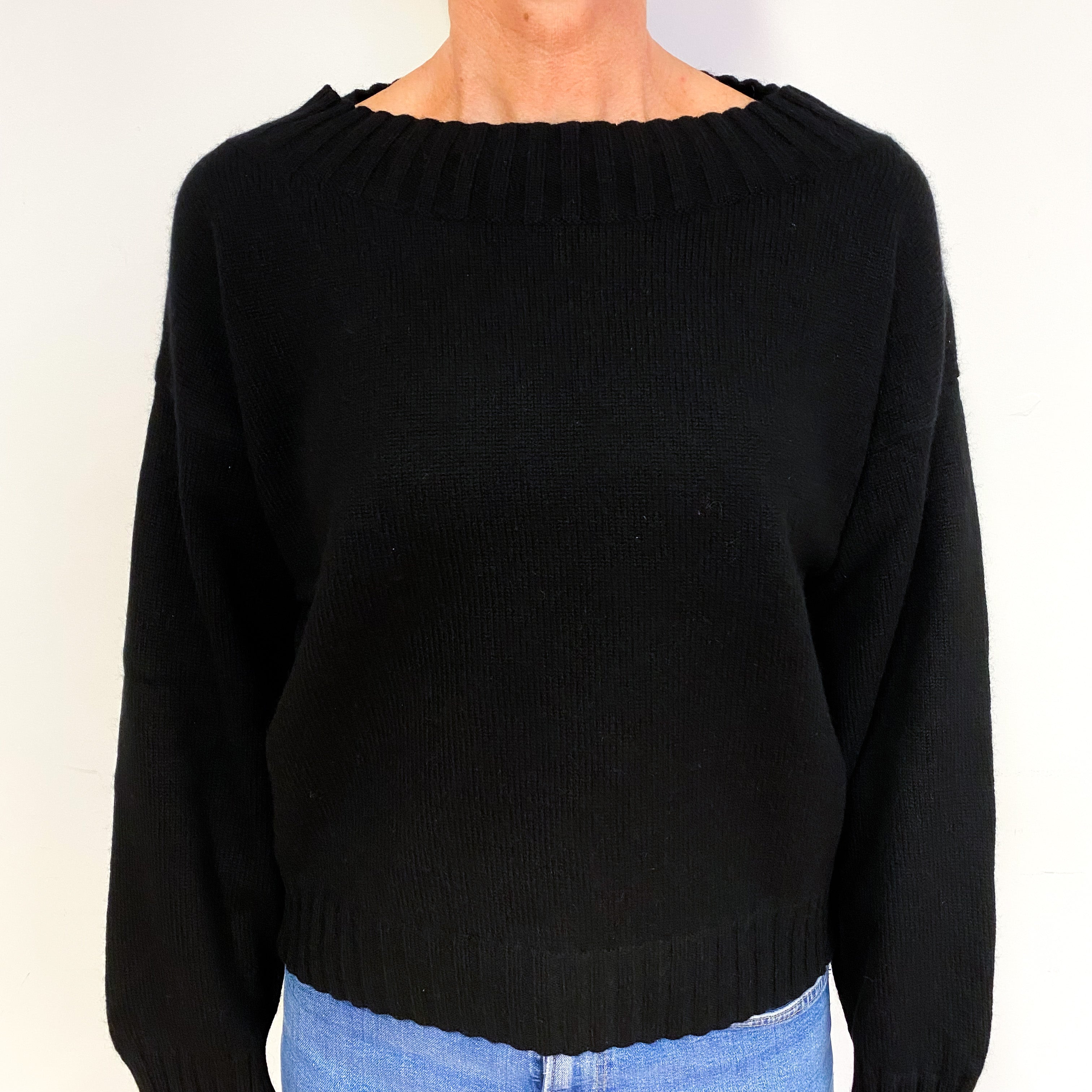 Vince Black Chunky Cashmere Scalloped Boat Neck Jumper Medium