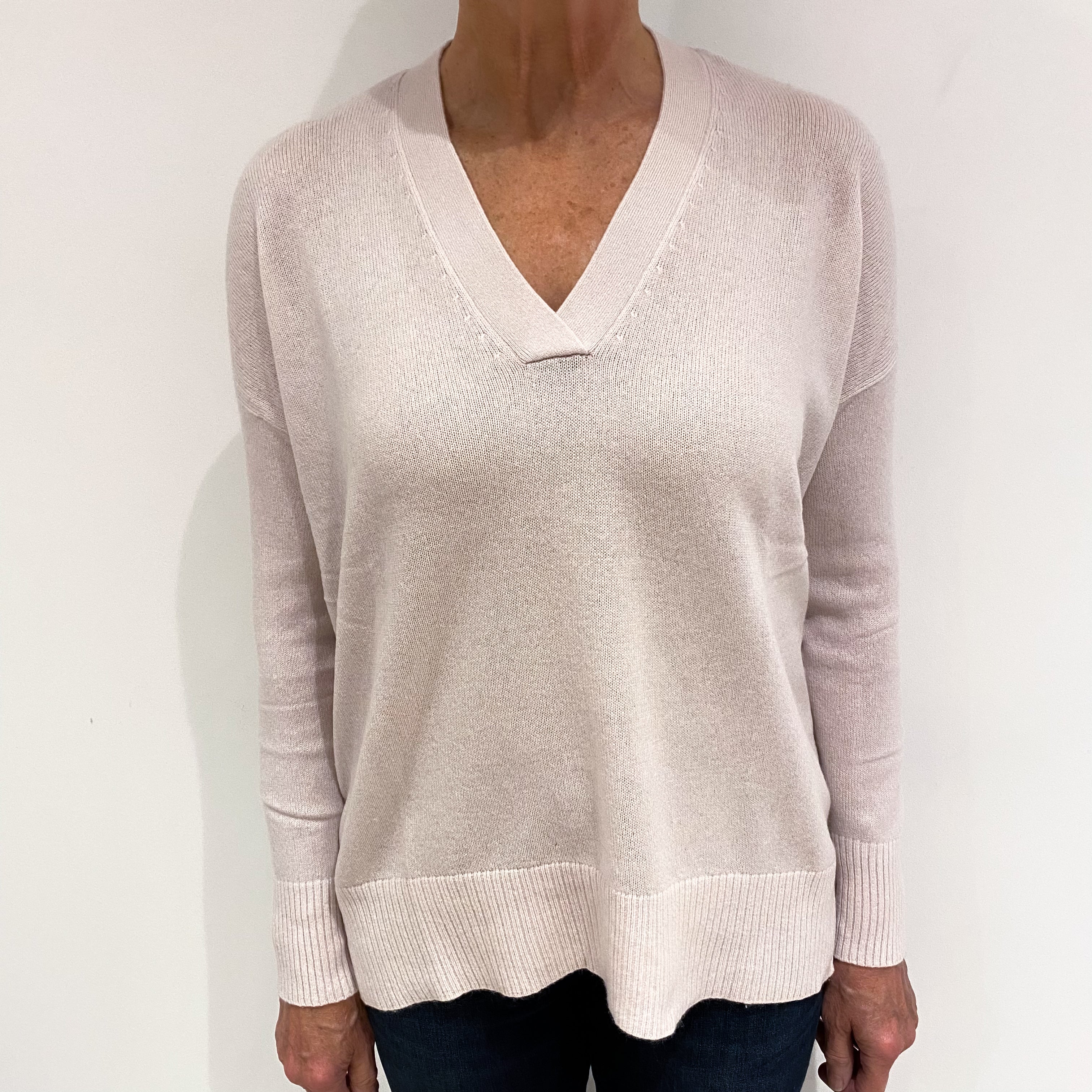 White Label Ice Pink Cashmere Slouchy V Neck Jumper Medium