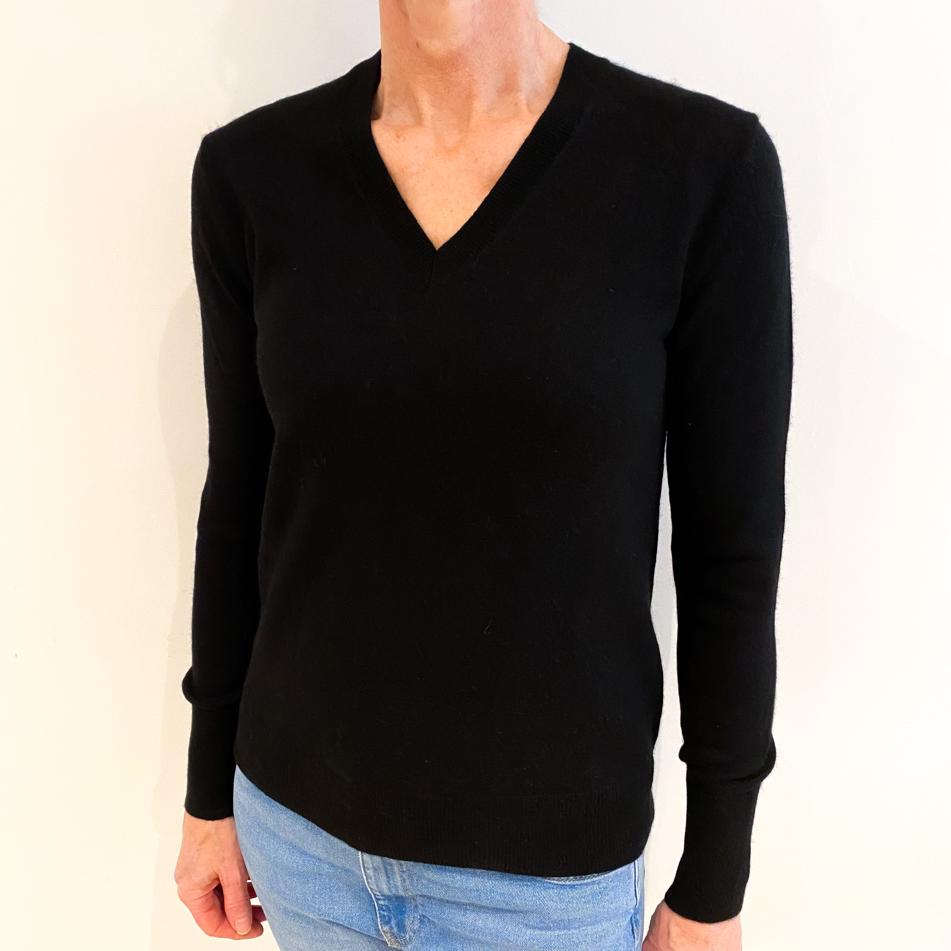 Black Cashmere V Neck Jumper Small