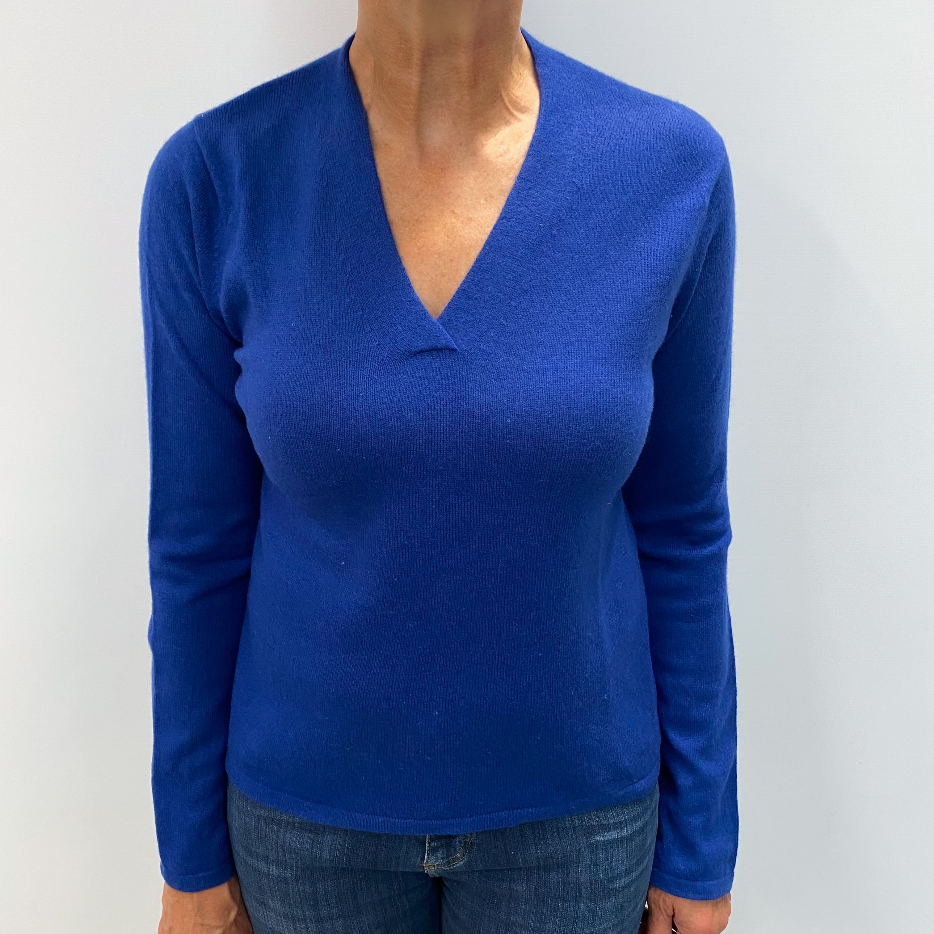 Admiral Blue Cashmere V Neck Jumper Medium