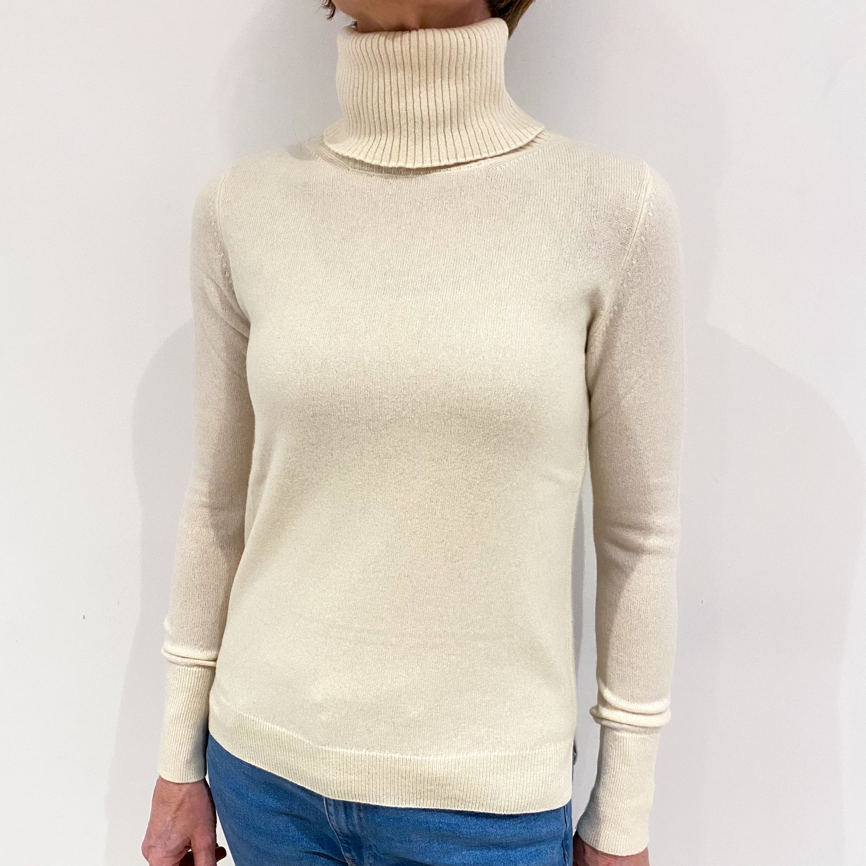 Vanilla Cream Cashmere Polo Neck Jumper Small