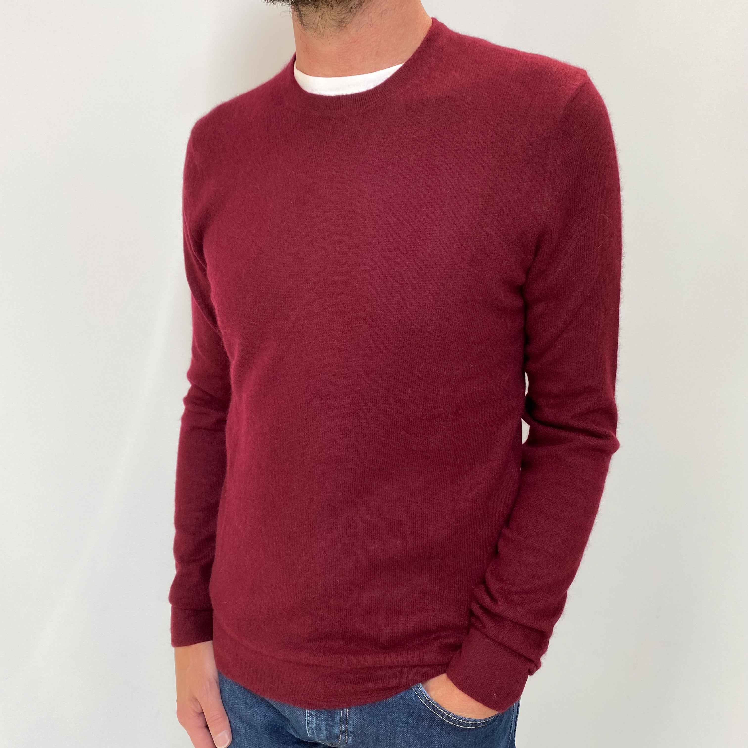 Men's Mulberry Red Cashmere Crew Neck Jumper Small