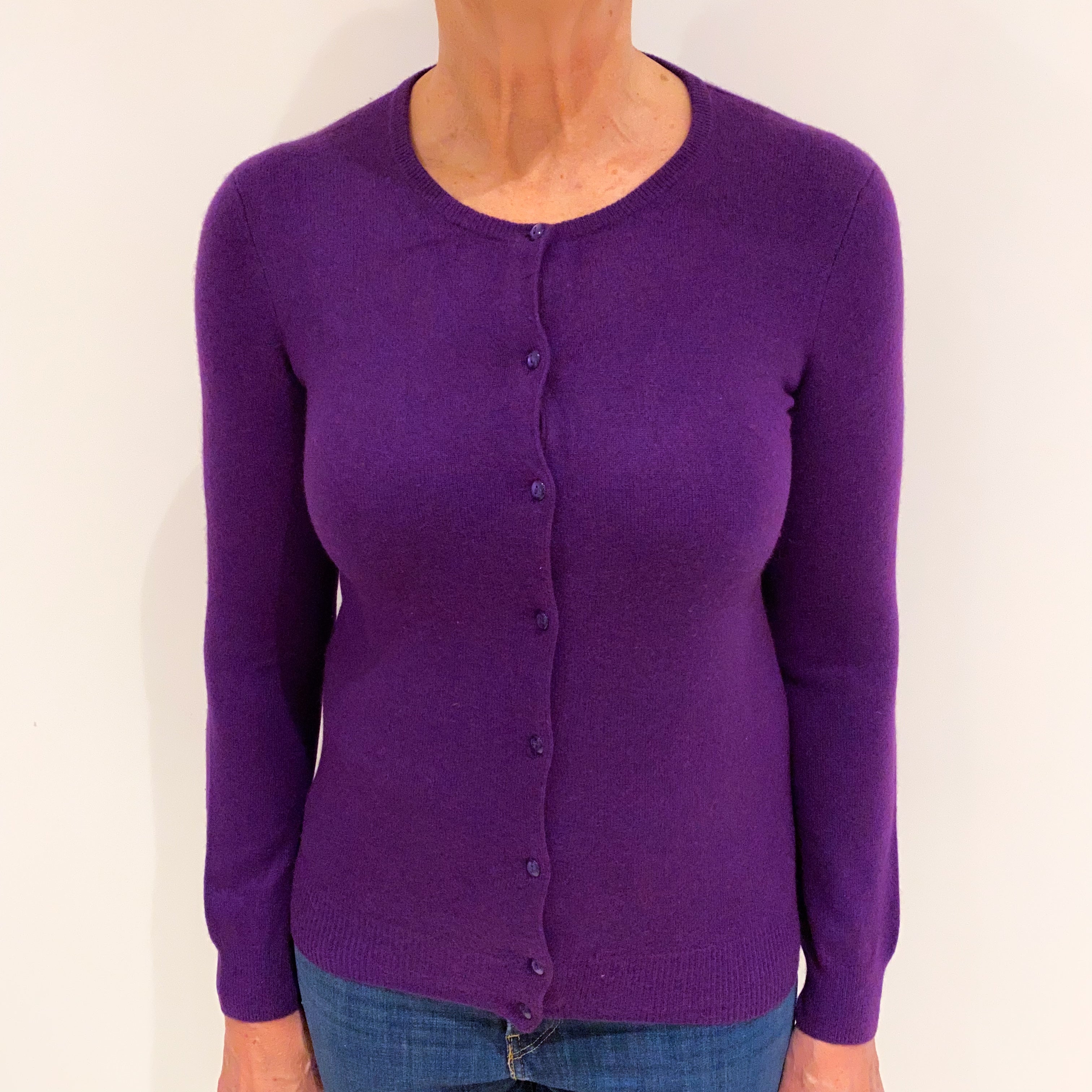 Viola Purple Cashmere Crew Neck Cardigan Medium