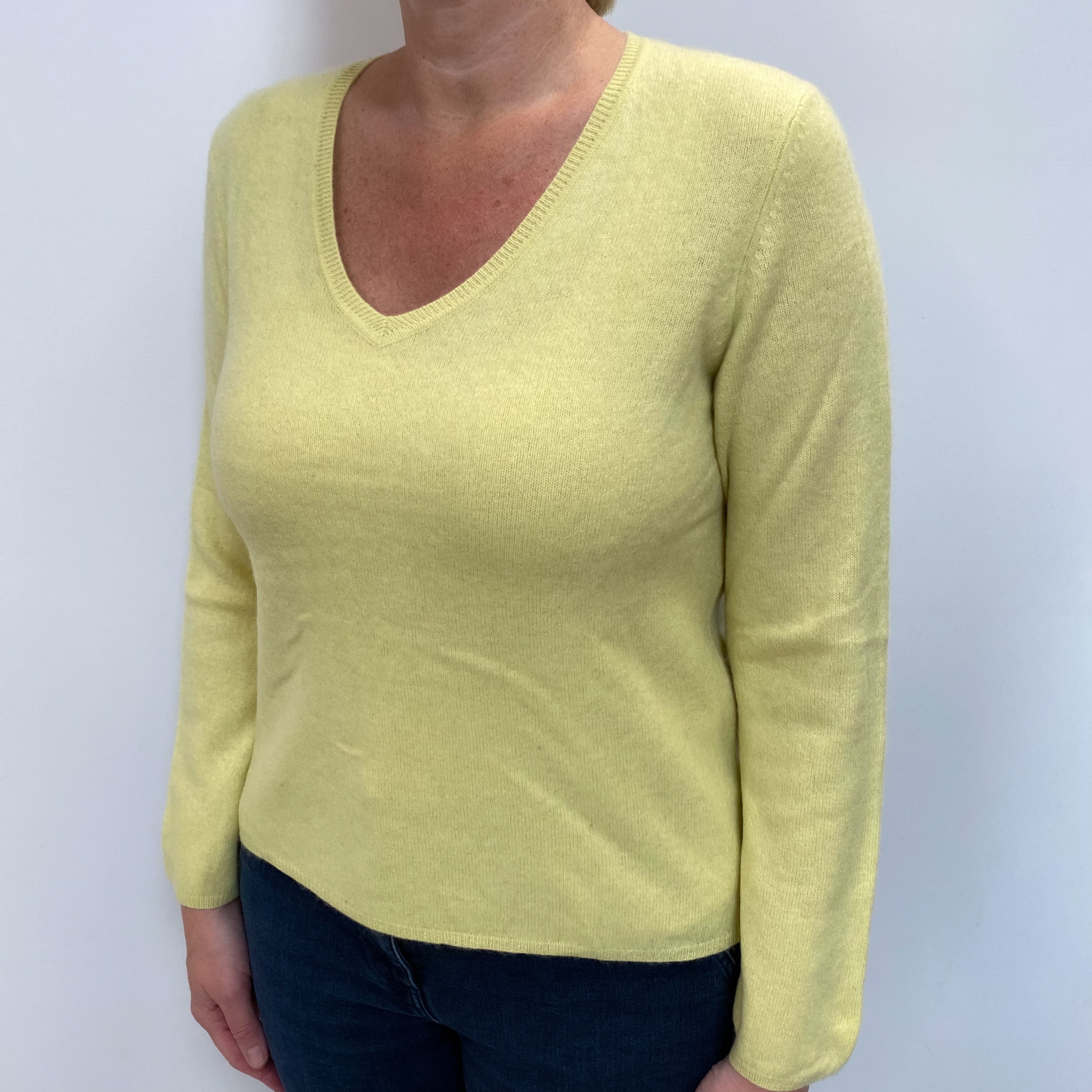 Primrose Yellow Cashmere V Neck Jumper Large