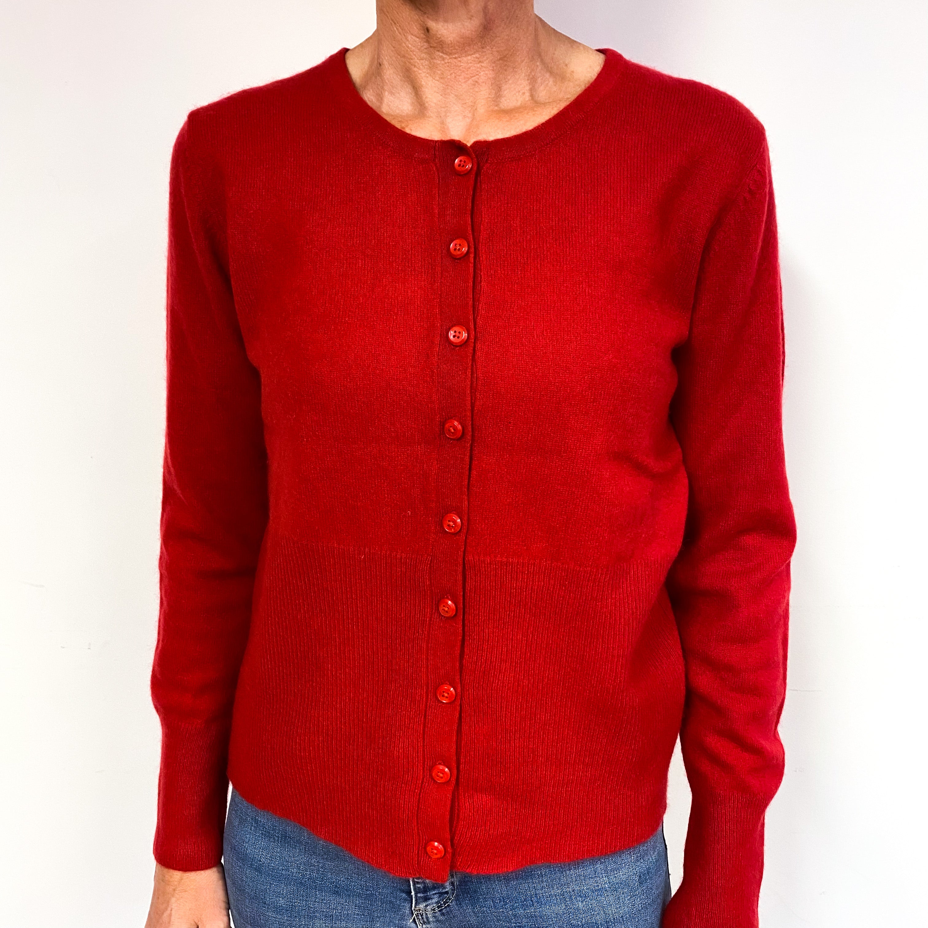 Post Box Red Cashmere Crew Neck Cardigan Medium