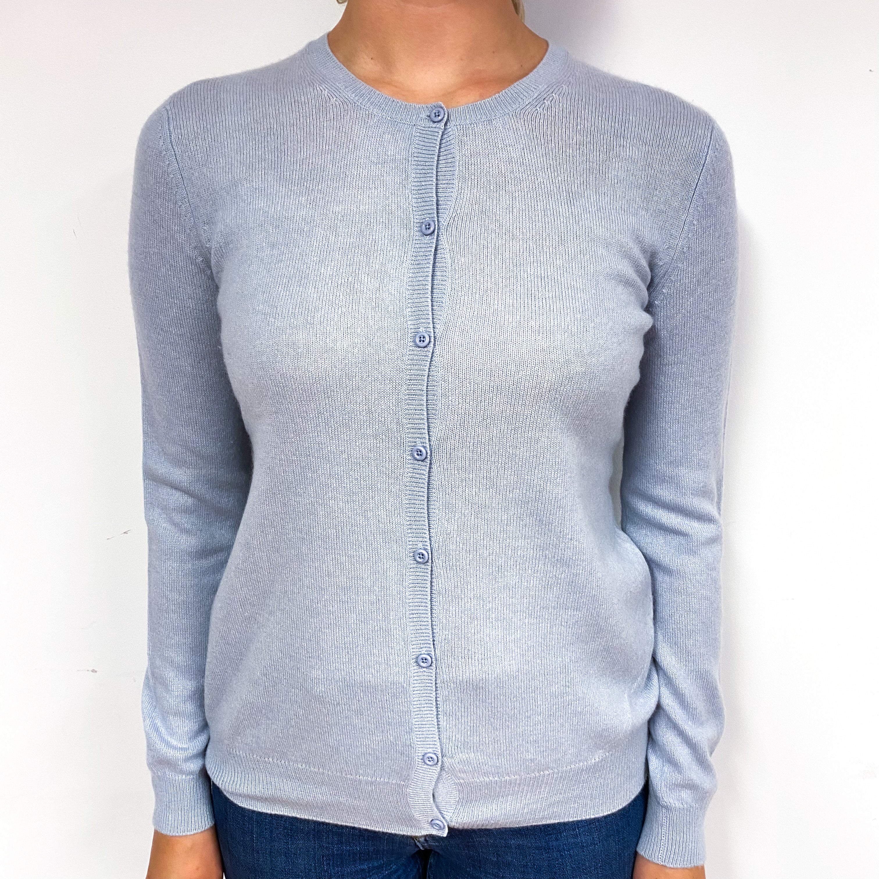 Ice Blue Cashmere Crew Neck Cardigan Small