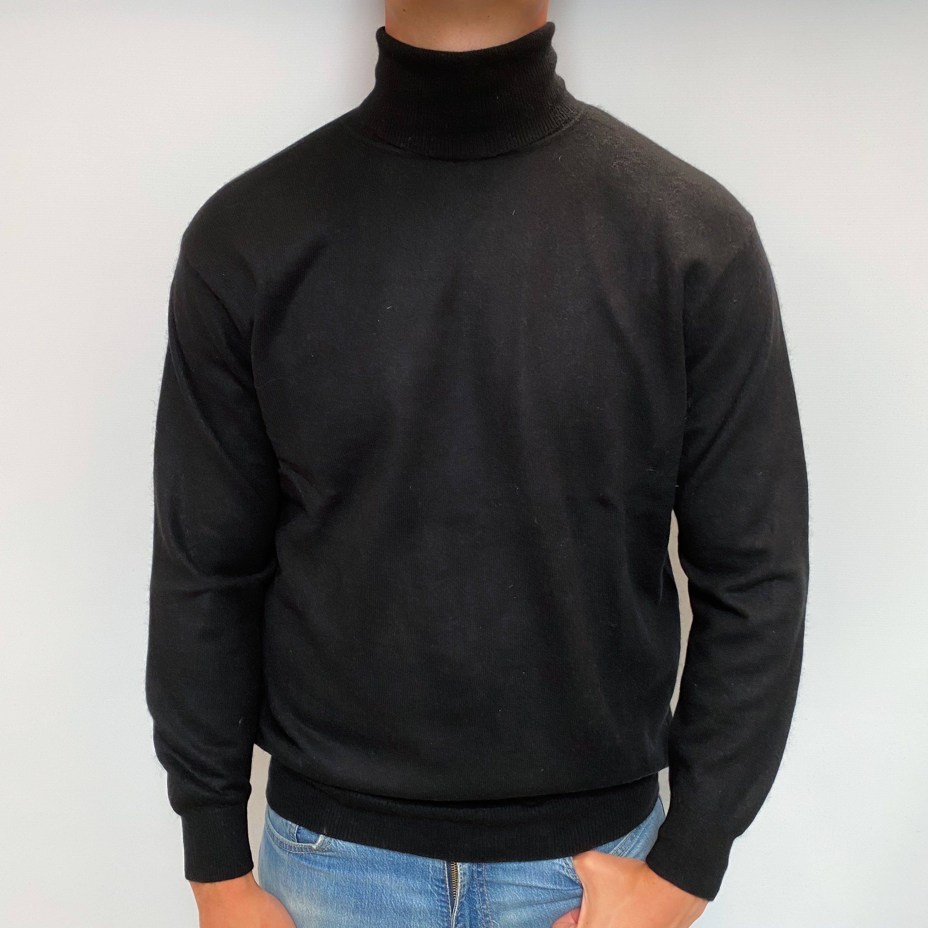 Men's Black Cashmere Polo Neck Jumper XL