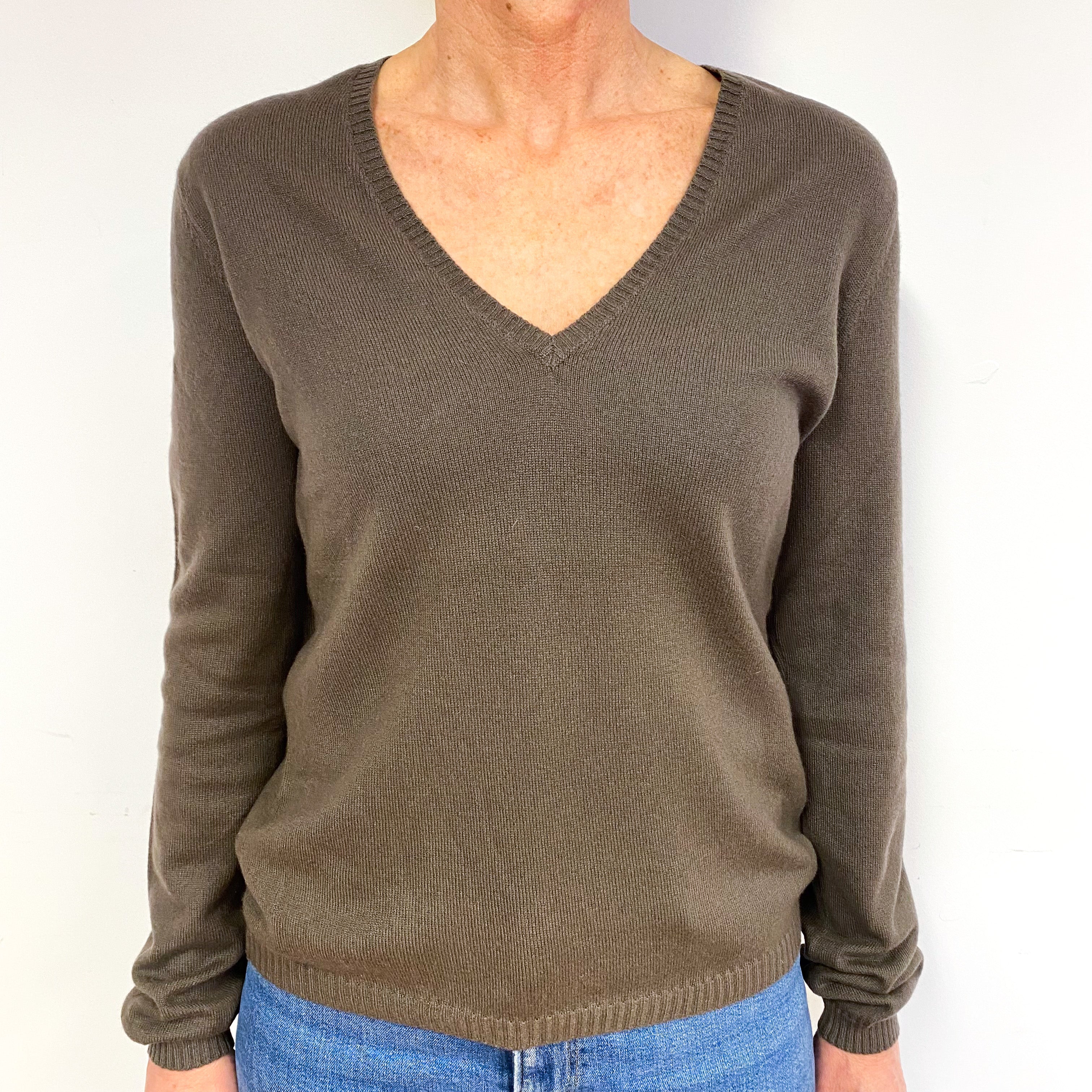 Donkey Brown Cashmere V-Neck Jumper Medium