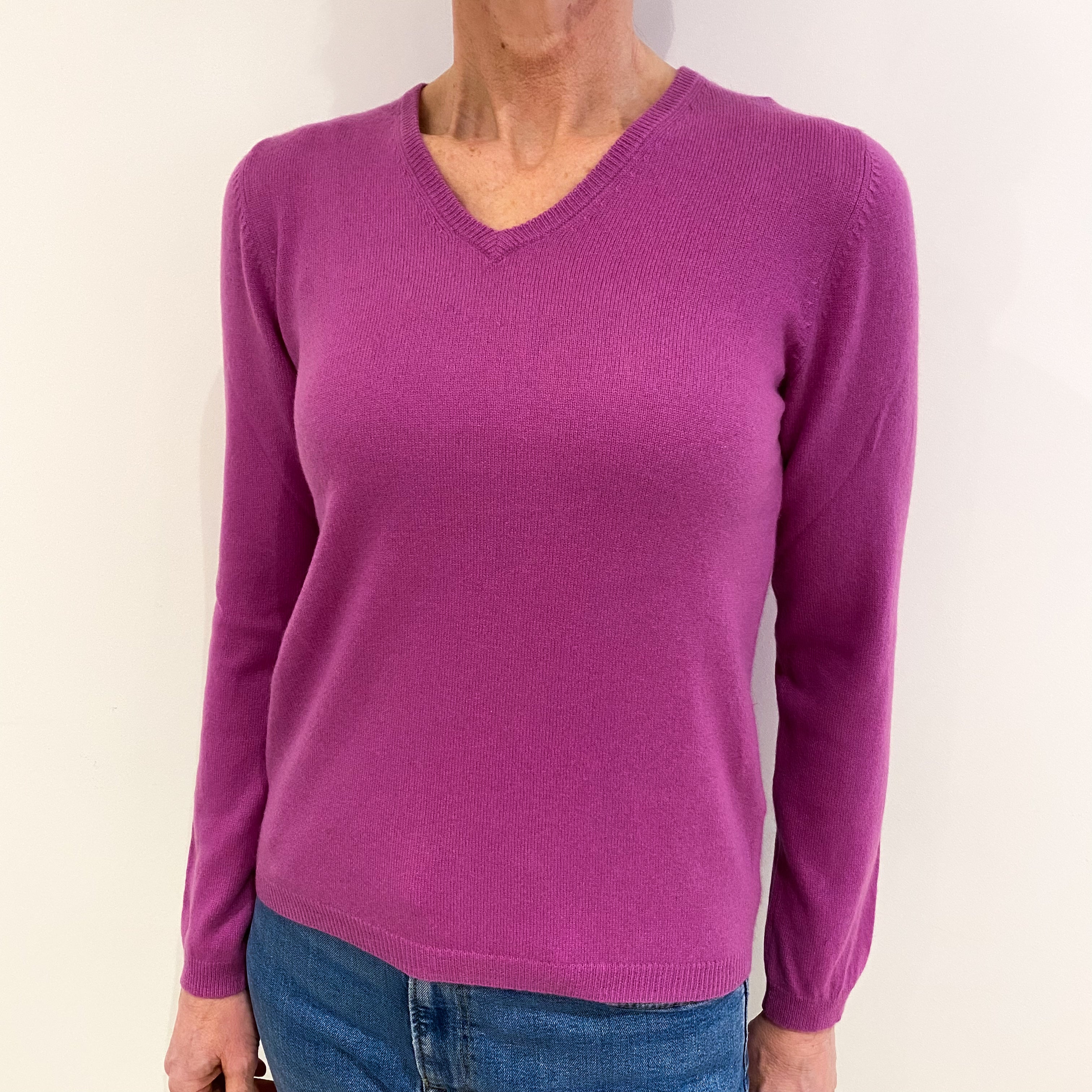 Deep Mauve Purple Cashmere V Neck Jumper Small