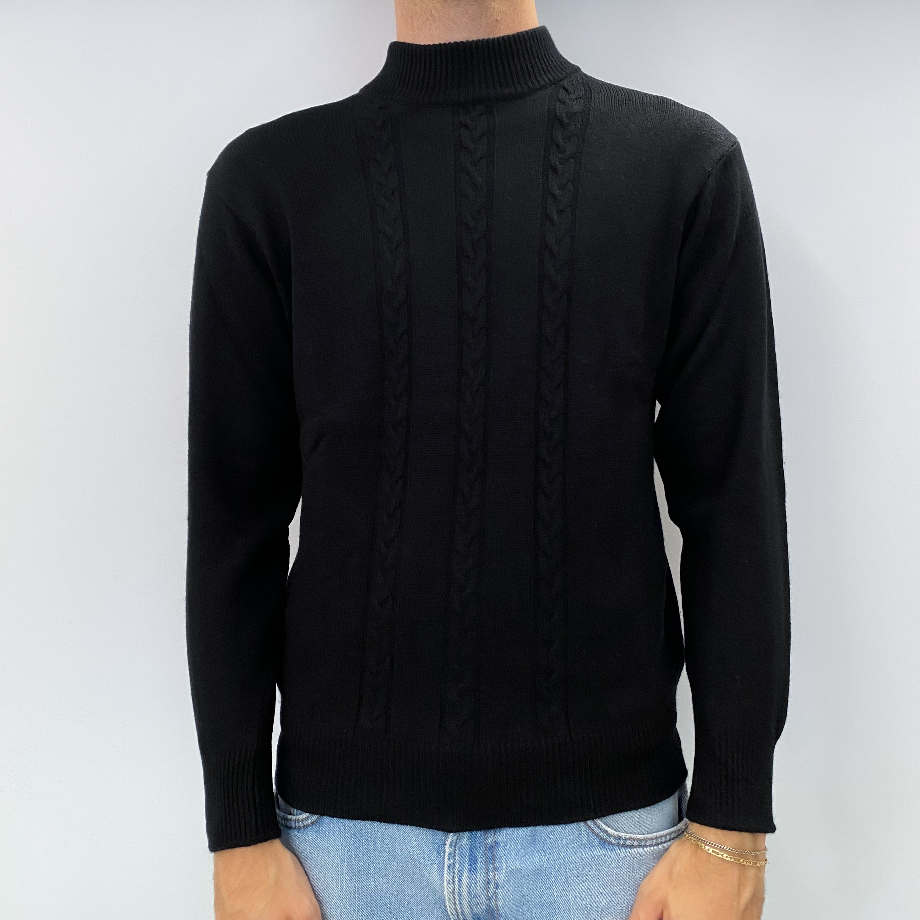 Men's Black Cashmere Turtle Neck Jumper Medium