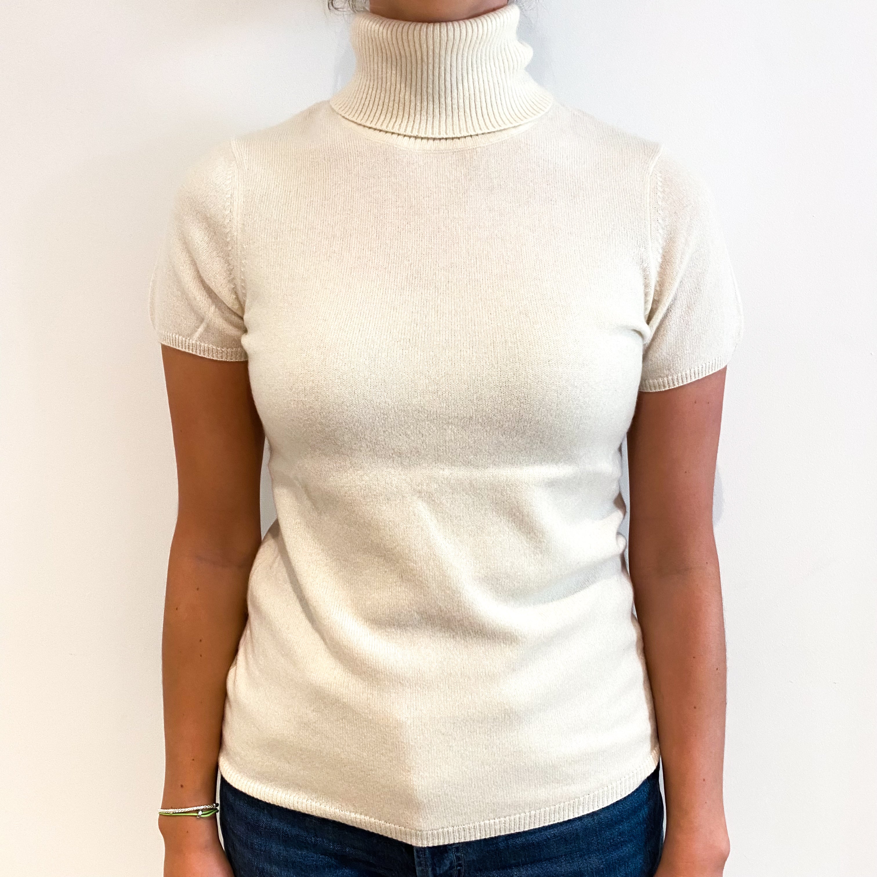 Ivory Cream Cashmere Short Sleeve Polo Neck Jumper Small – NEARLY NEW ...