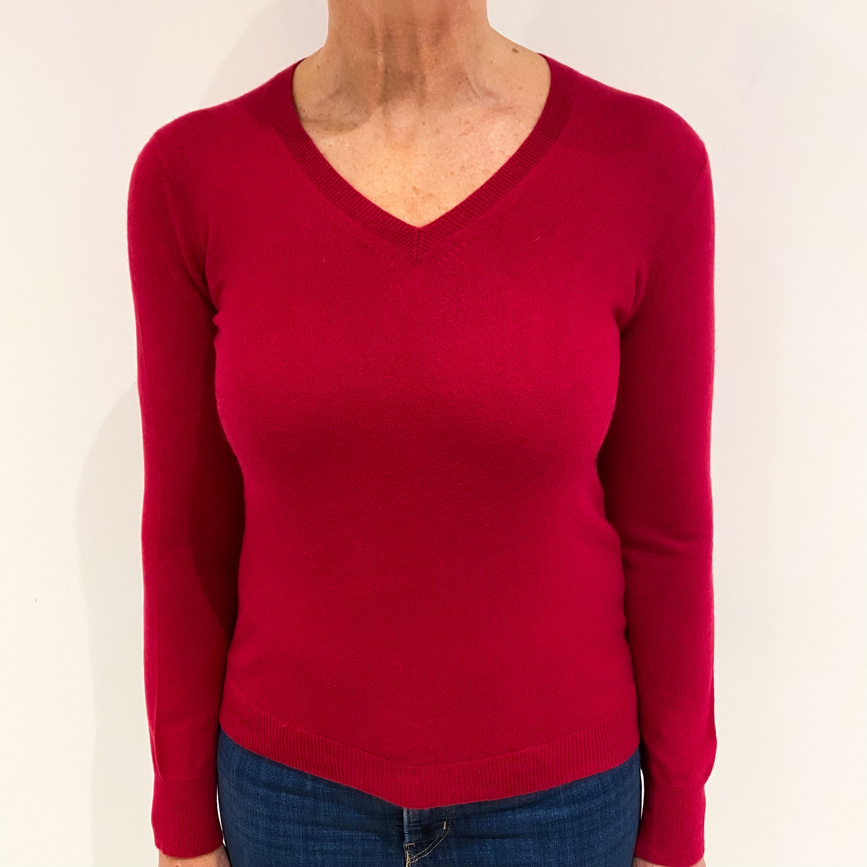 Cherry Pink Cashmere V Neck Jumper Medium