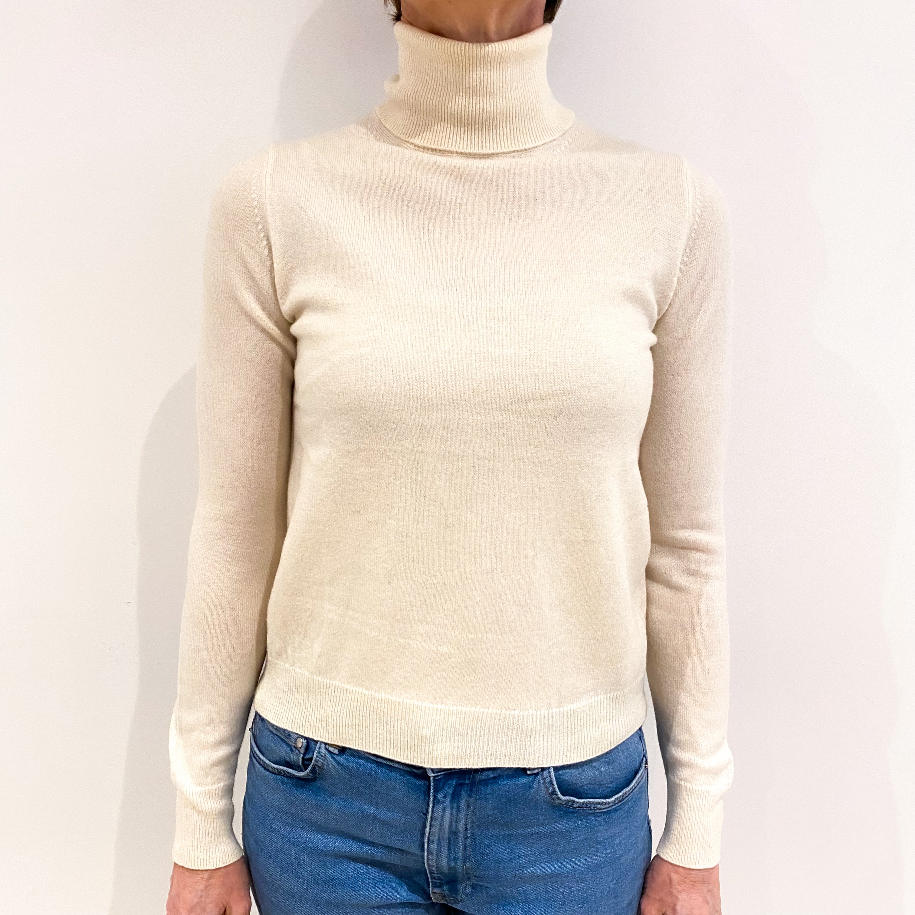 Vanilla Cream Cashmere Polo Neck Jumper Small