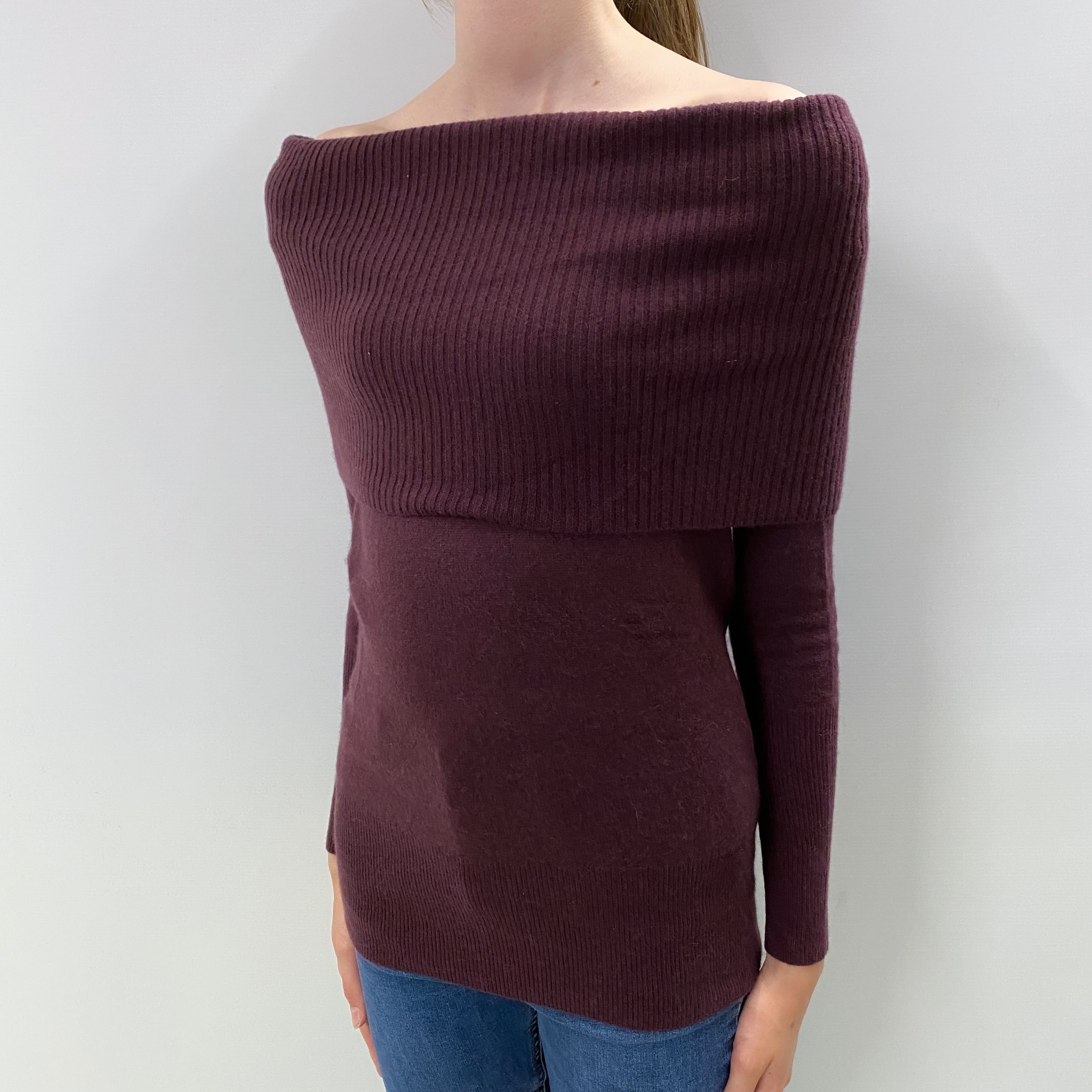 Wine Purple Cashmere Cowl Neck Jumper Extra Small