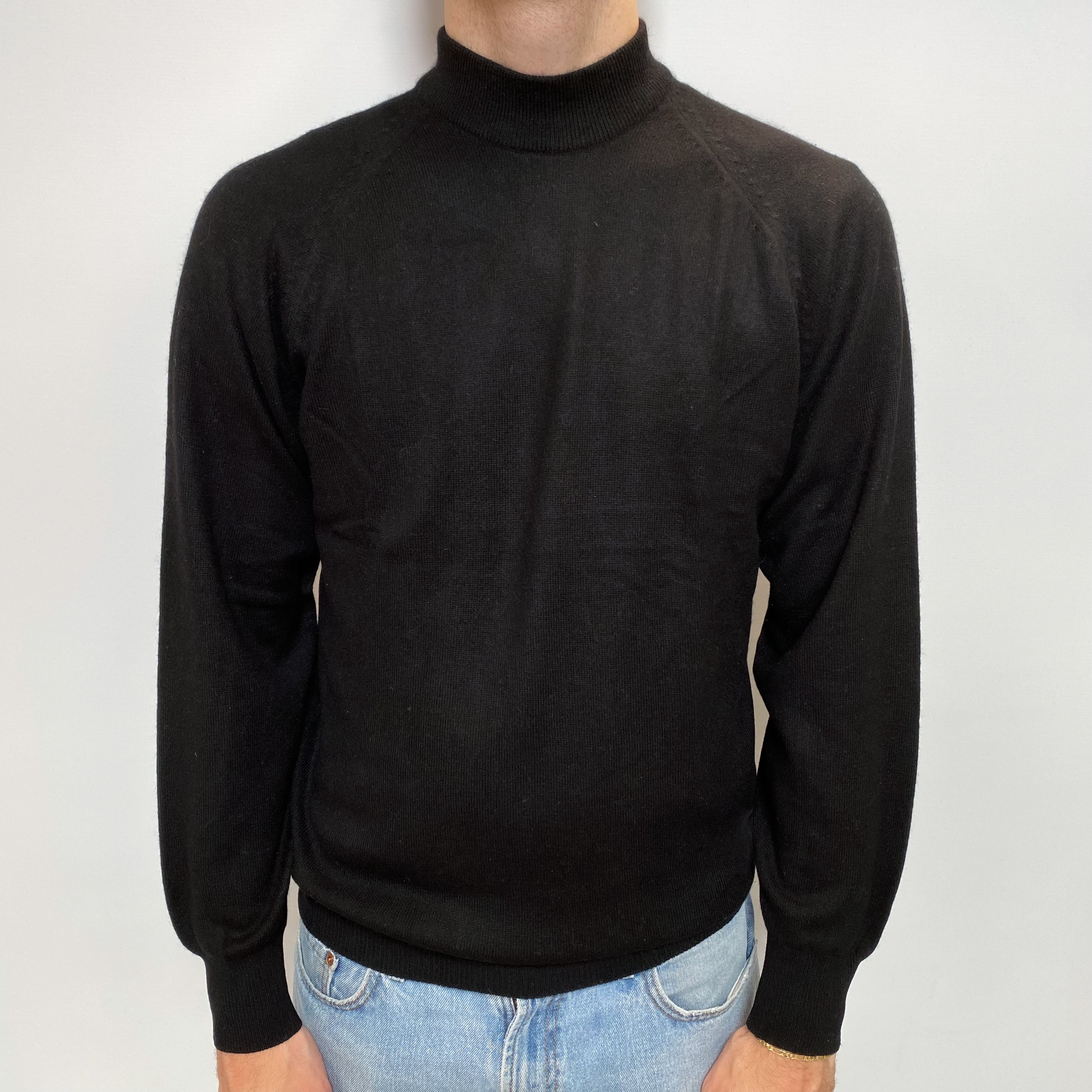 Men's Black Cashmere Turtle Neck Jumper Large