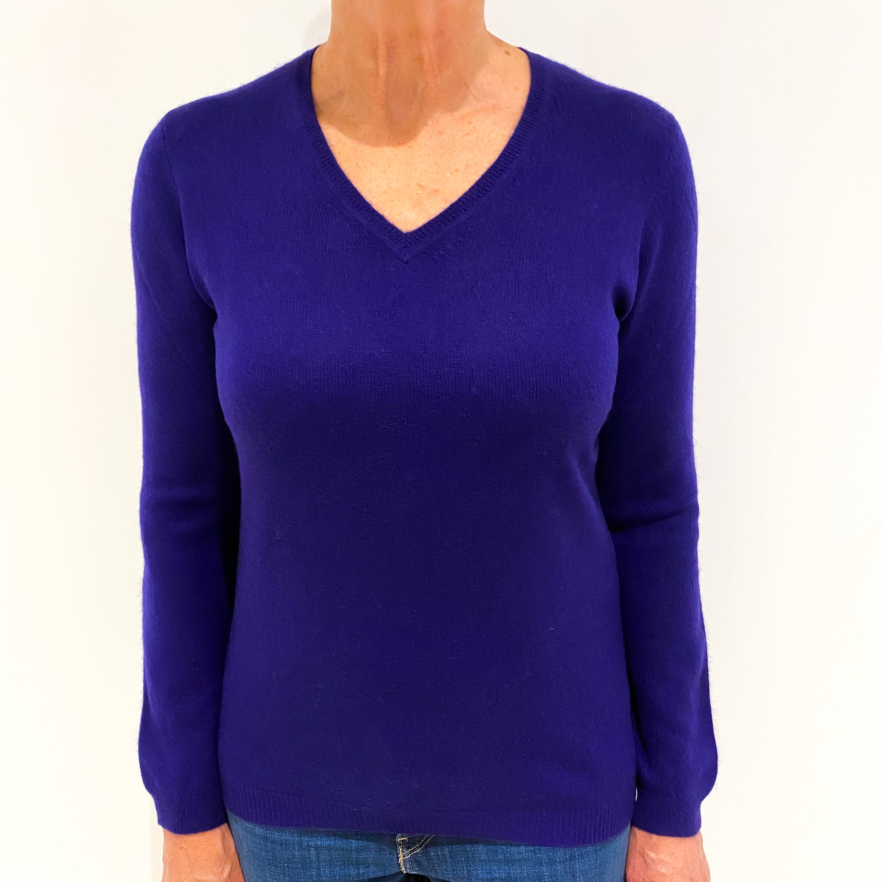 Vivid Purple Cashmere V-Neck Jumper Medium