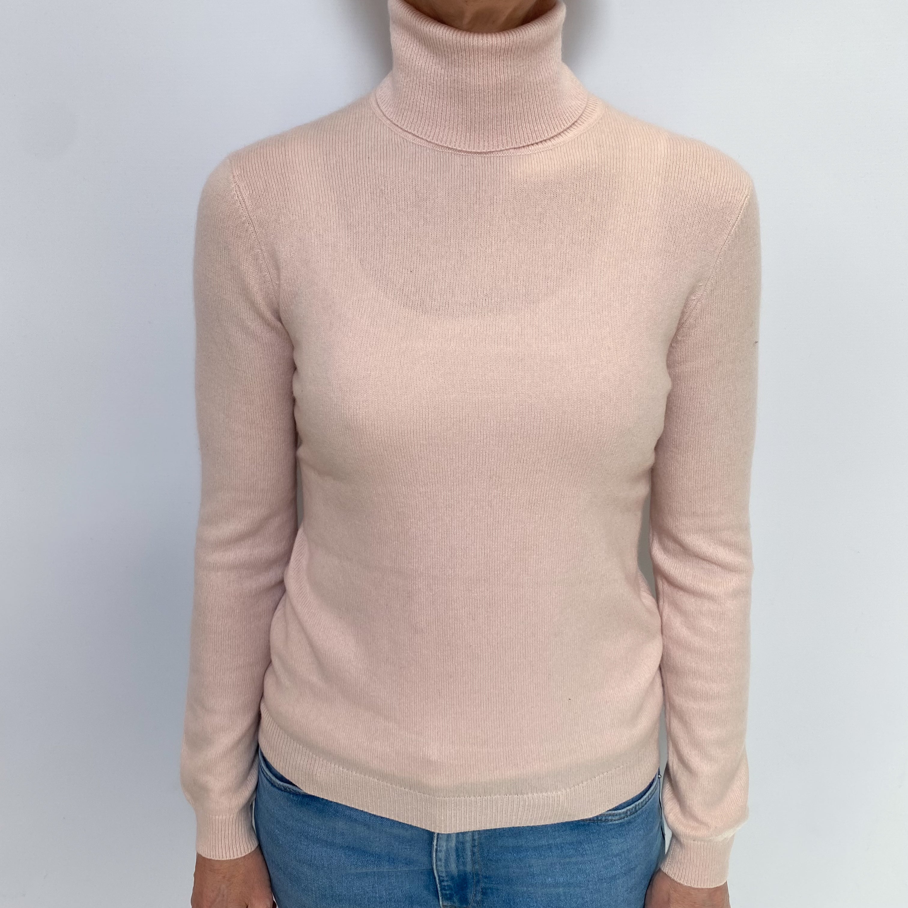 Shell Pink Cashmere Polo Neck Jumper Small