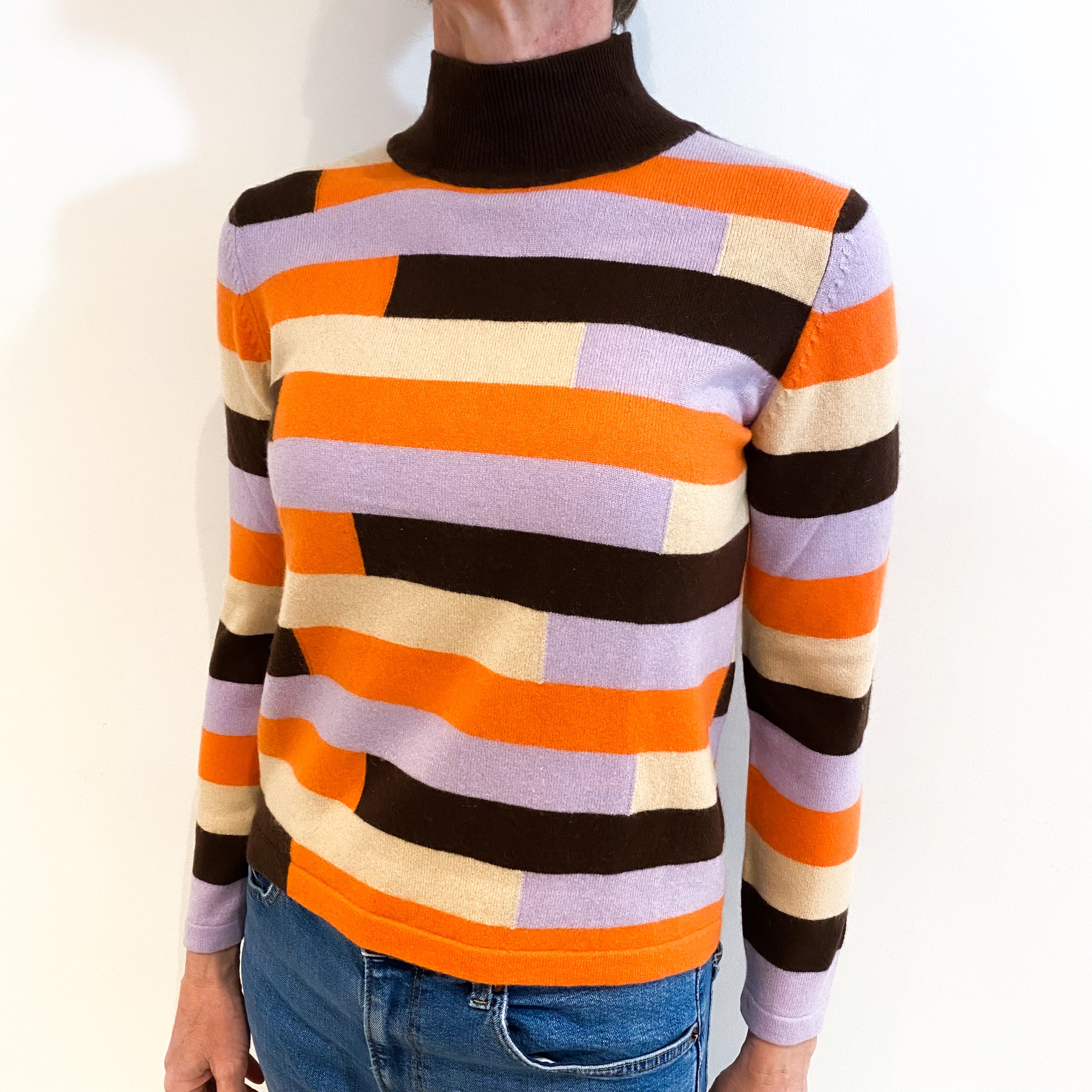 Colourful Block Cashmere Turtle Neck Jumper Small