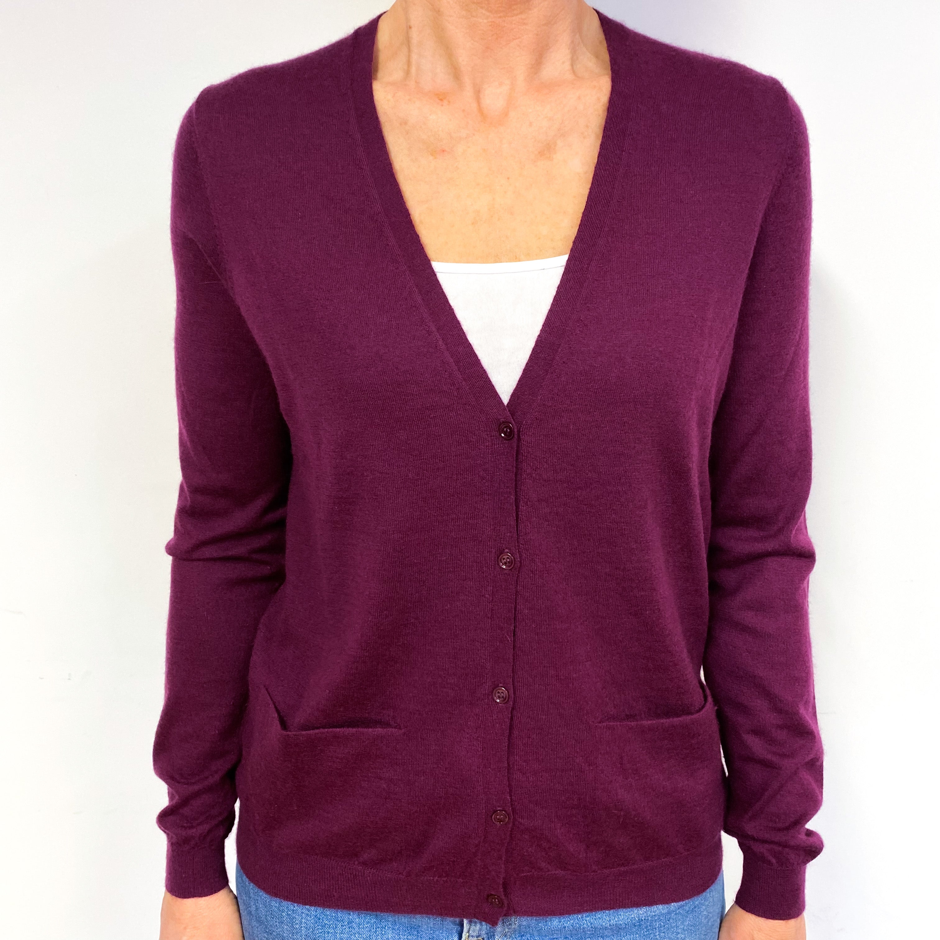 Aubergine Purple Cashmere Cardigan Medium