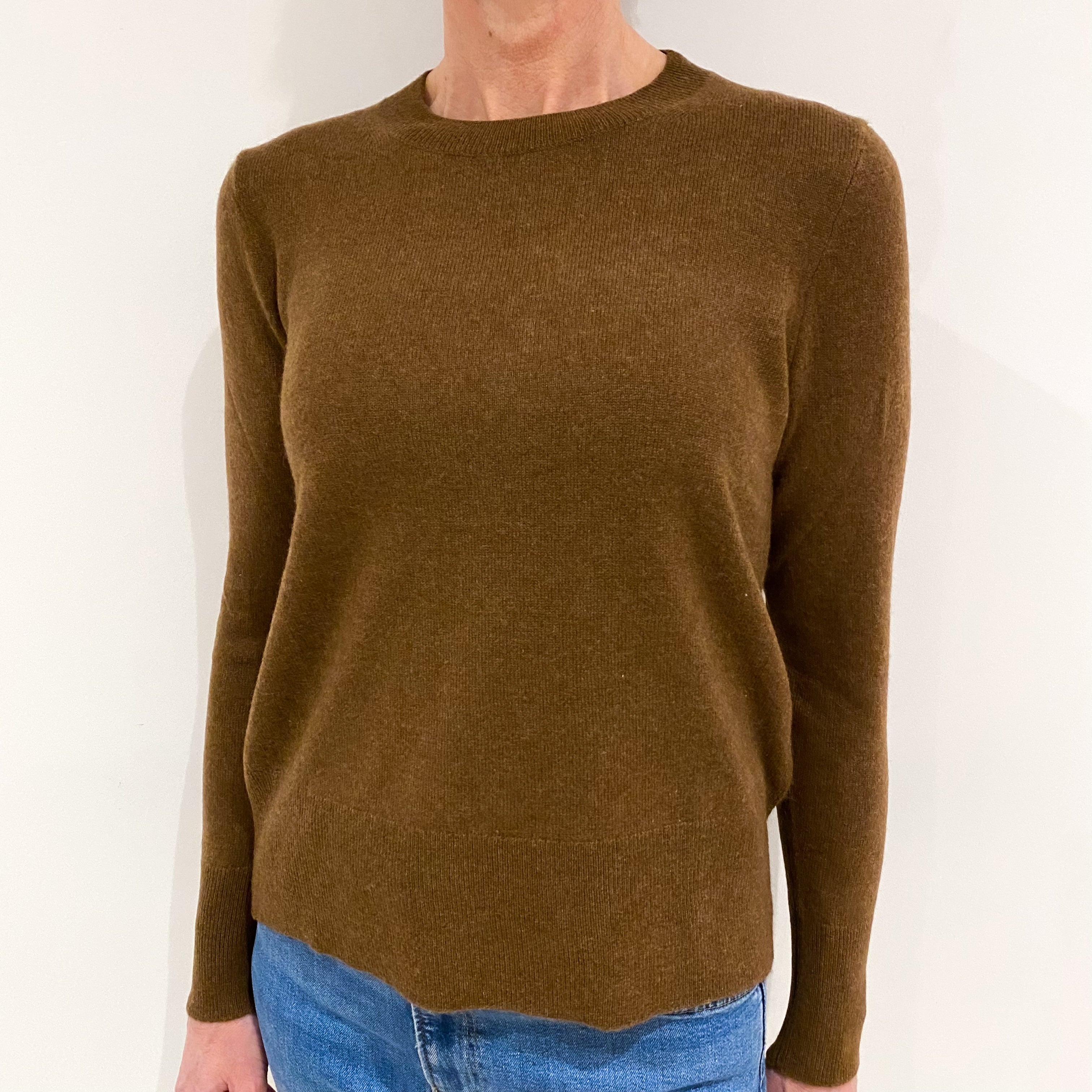 Walnut Brown Cashmere Crew Neck Jumper Small