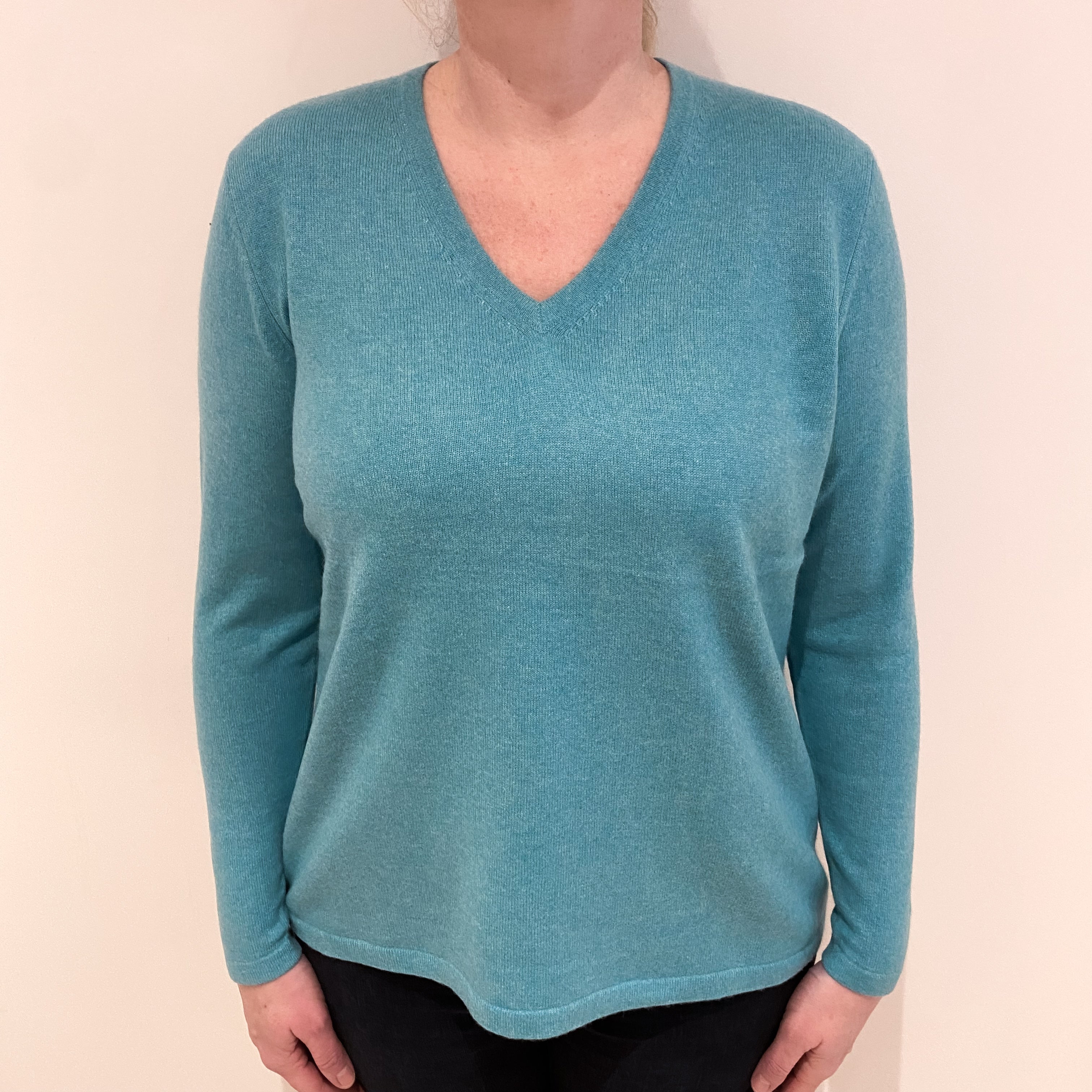 Fabiani Seafoam Blue Cashmere V Neck Jumper Large