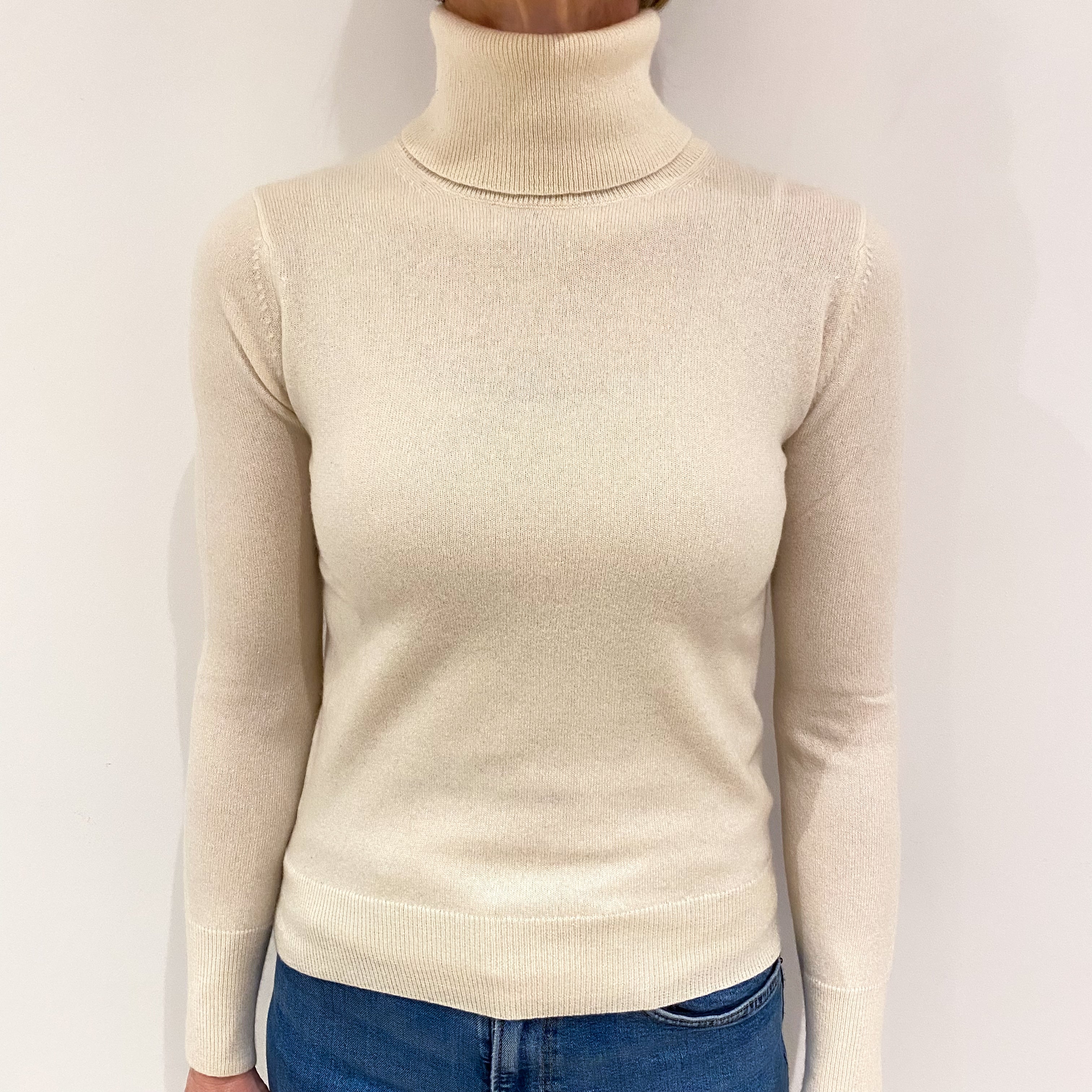 Vanilla Cream Cashmere Polo Neck Jumper Small