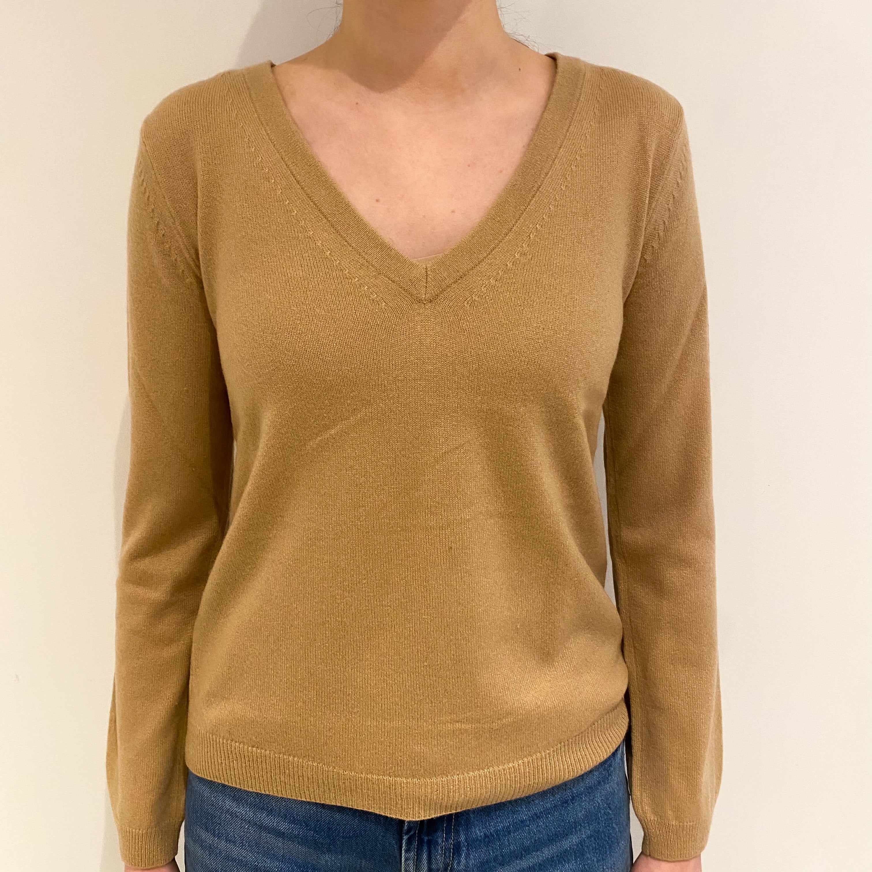 Caramel Brown Cashmere V Neck Jumper Extra Small