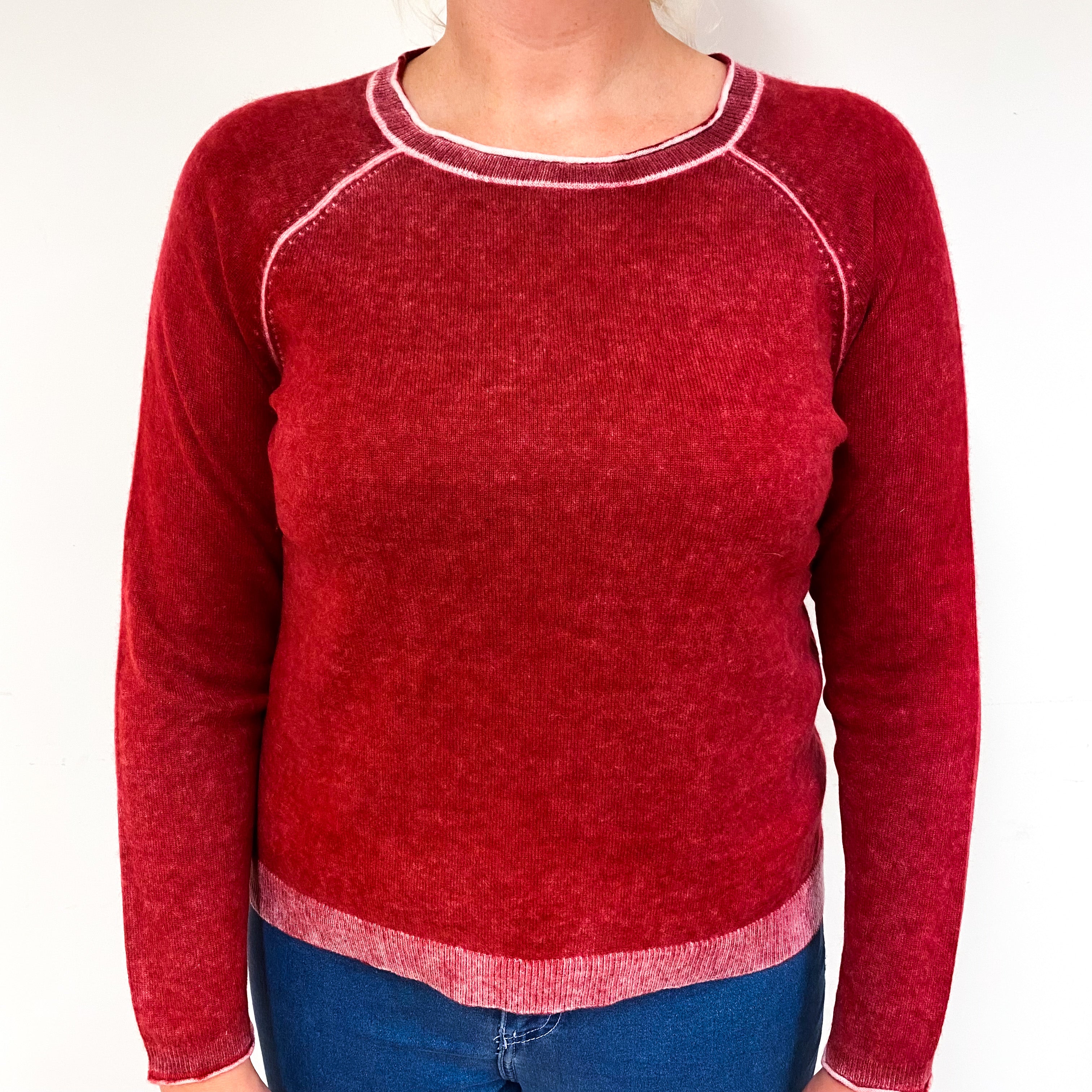 Red Bleach Dye Cashmere Crew Neck Jumper Large