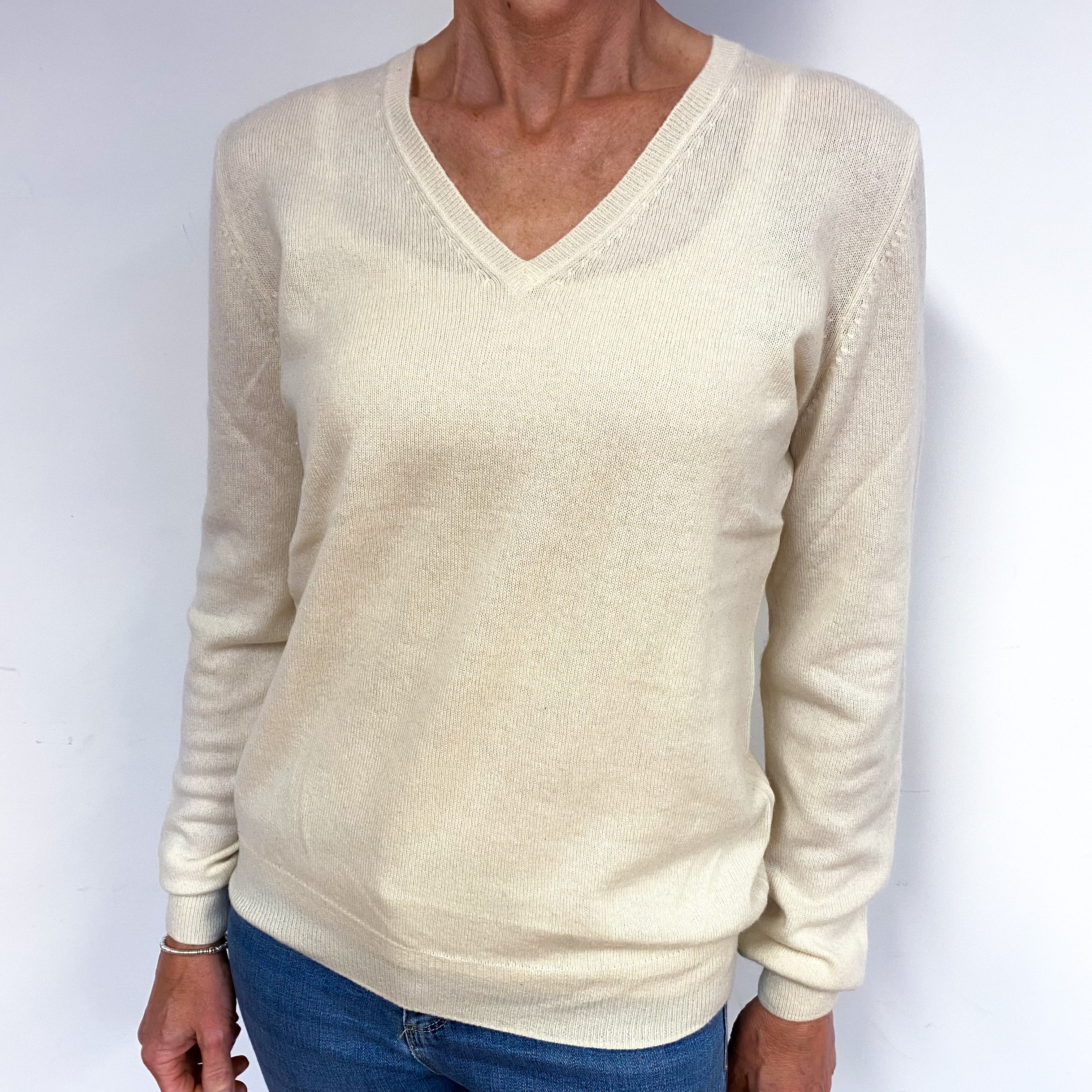 Vanilla Cream Cashmere V-Neck Jumper Medium