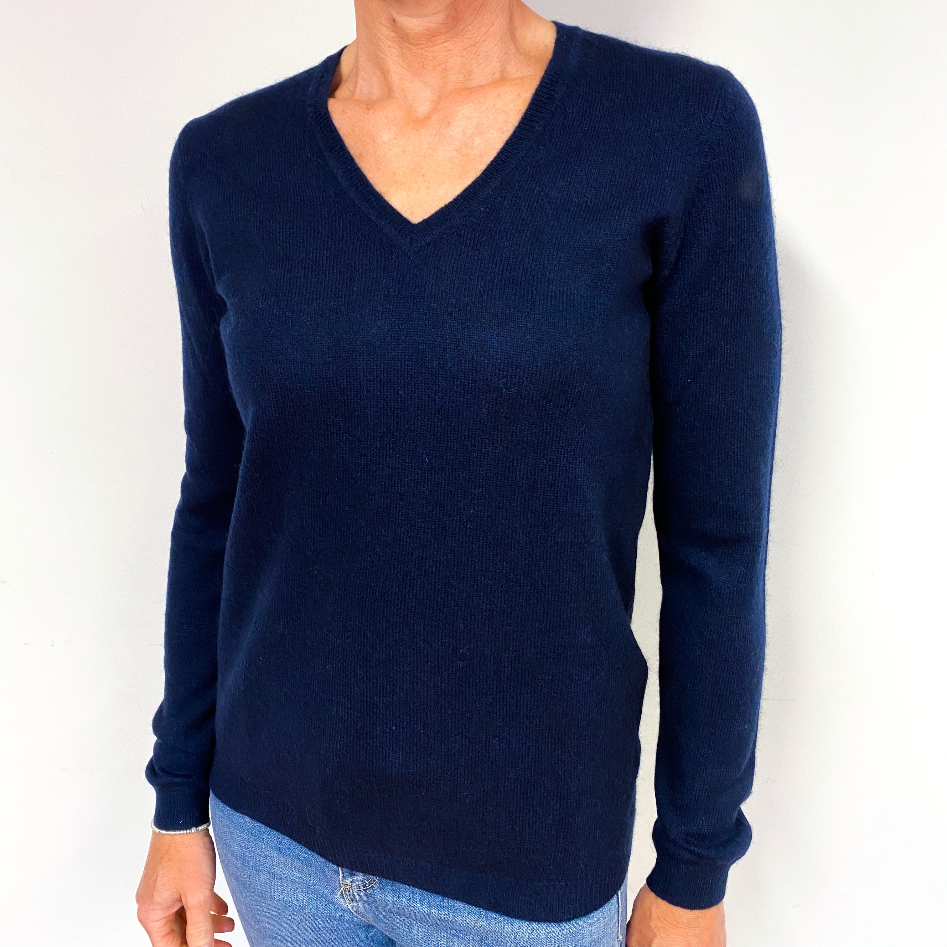 Dark Navy Blue Cashmere V-Neck Jumper Medium