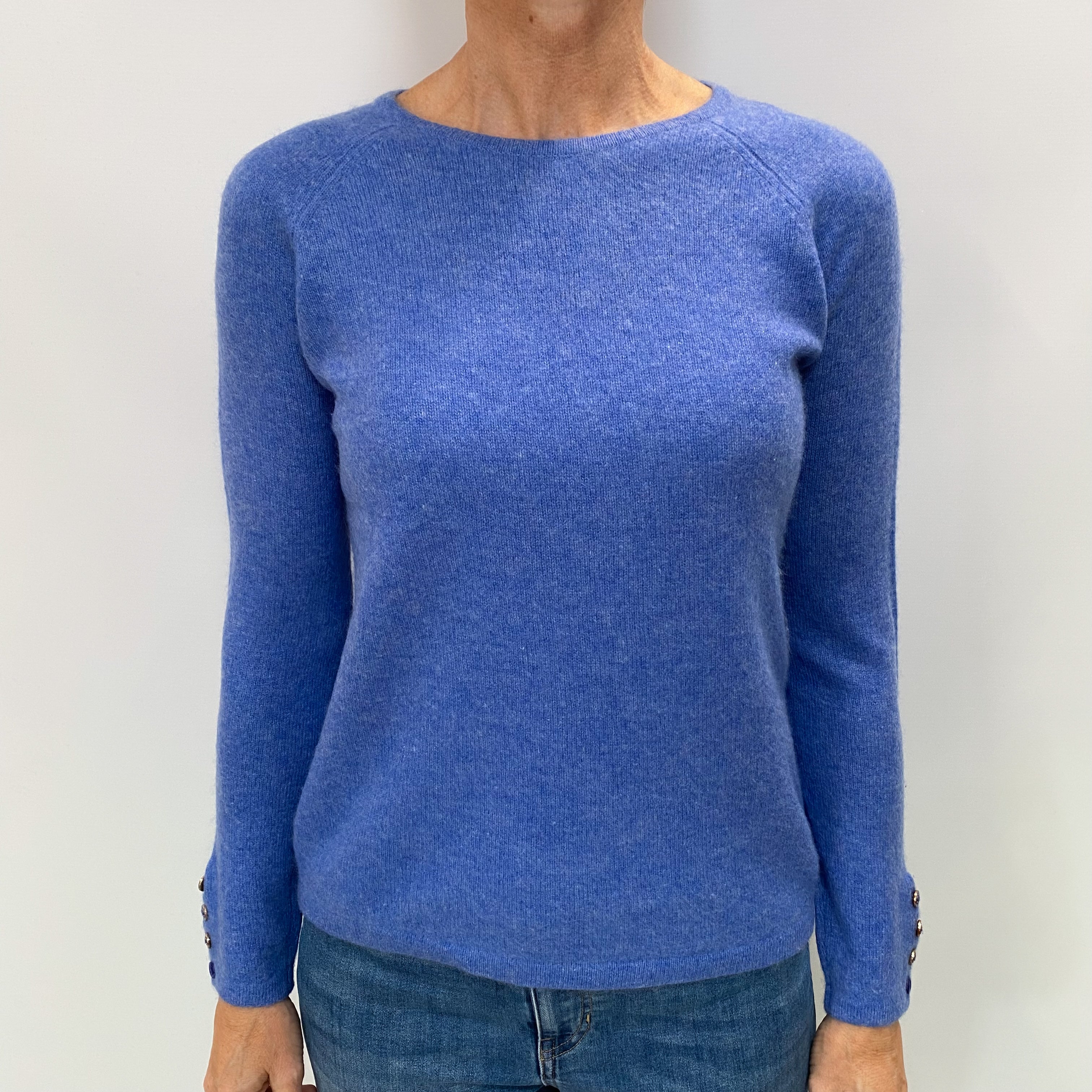 Sky Blue Marl Cashmere Crew Neck Jumper Small