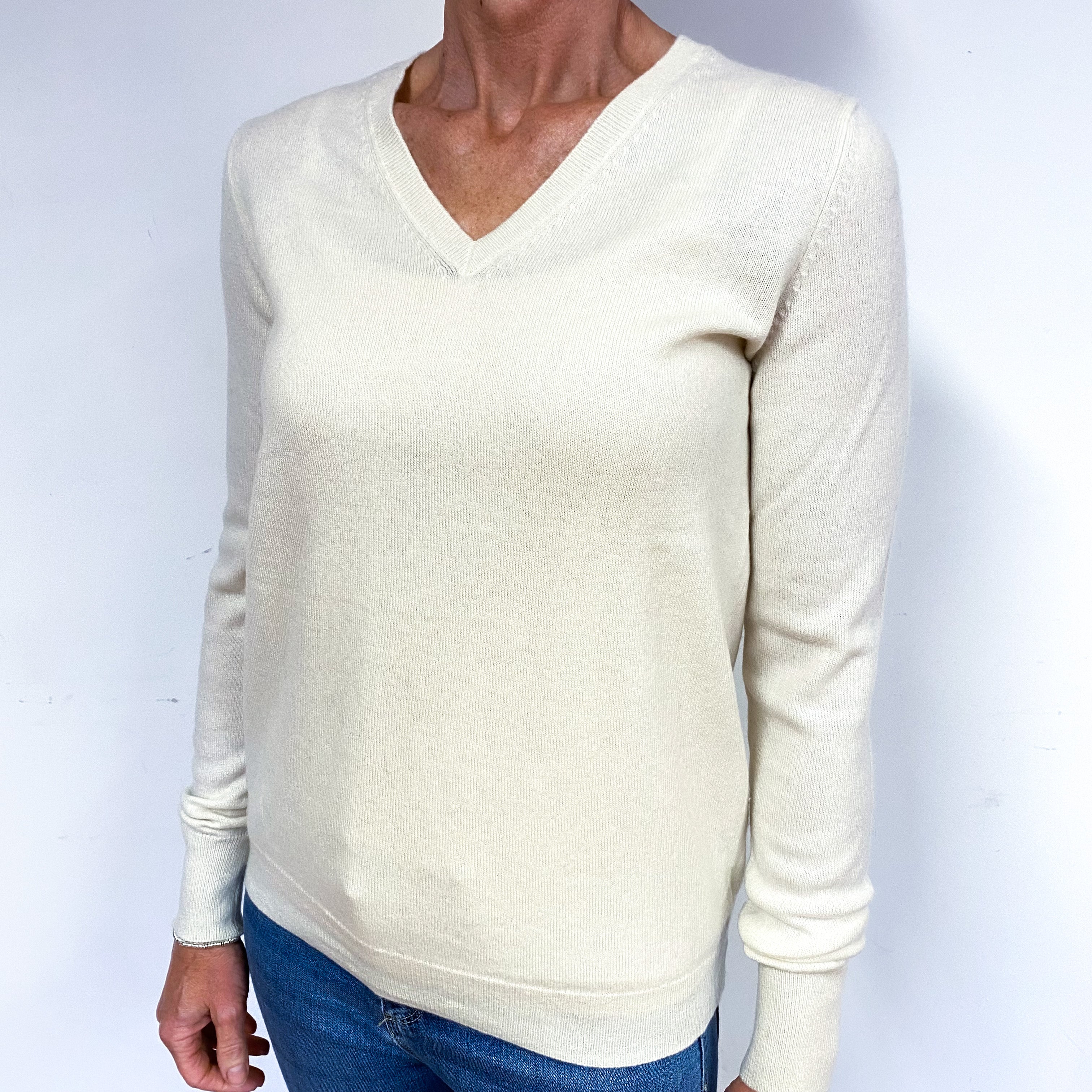 Warm Cream Cashmere V-Neck Jumper Medium