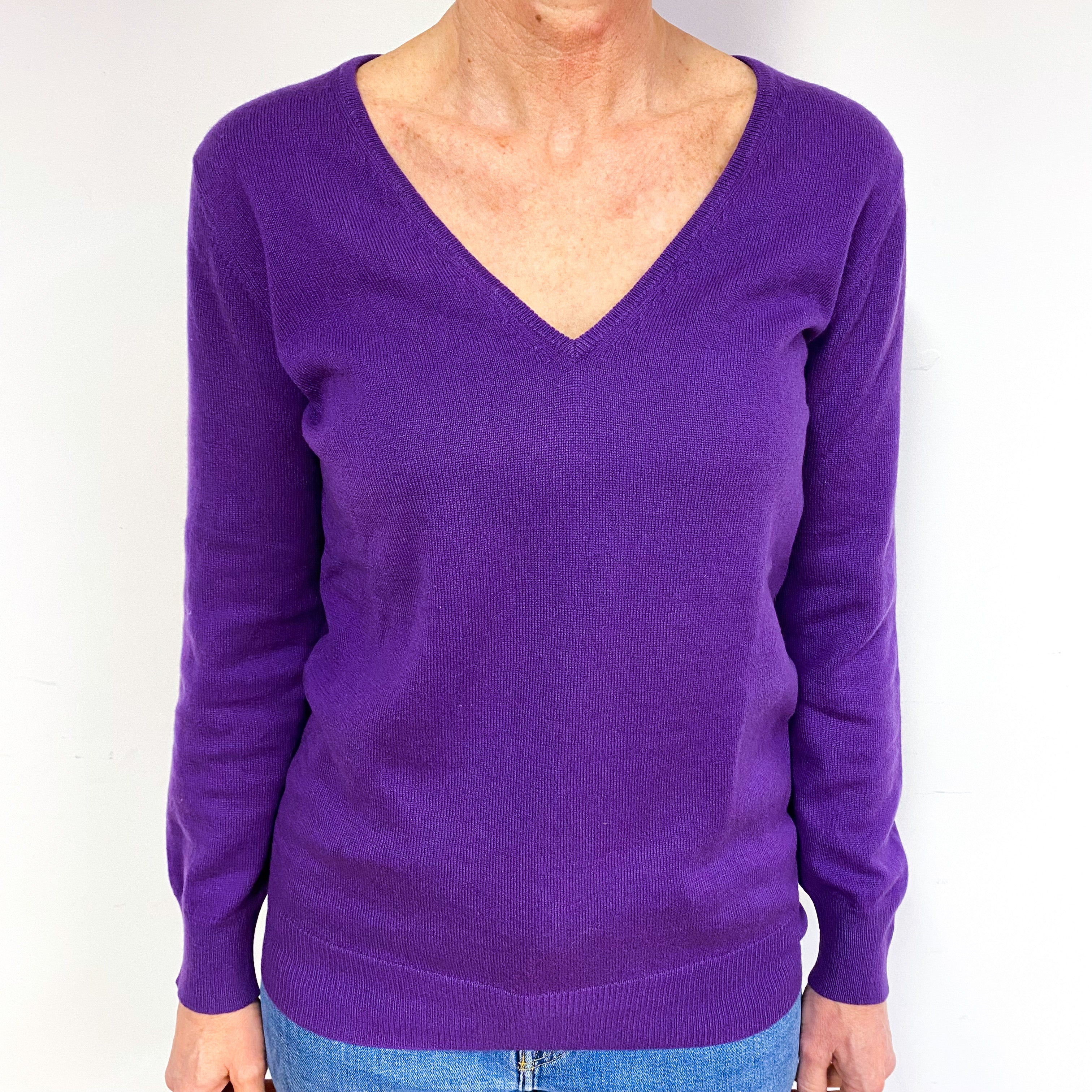 Voila Purple Cashmere V-Neck Jumper Medium