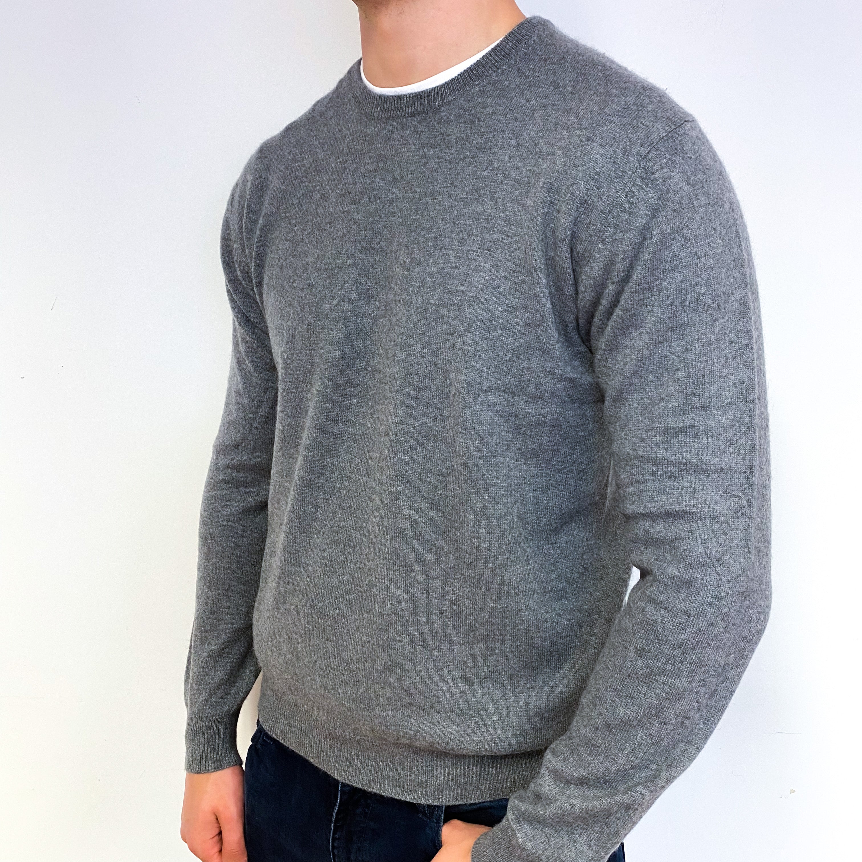 Men's Slate Grey Cashmere Crew Neck Jumper Extra Large