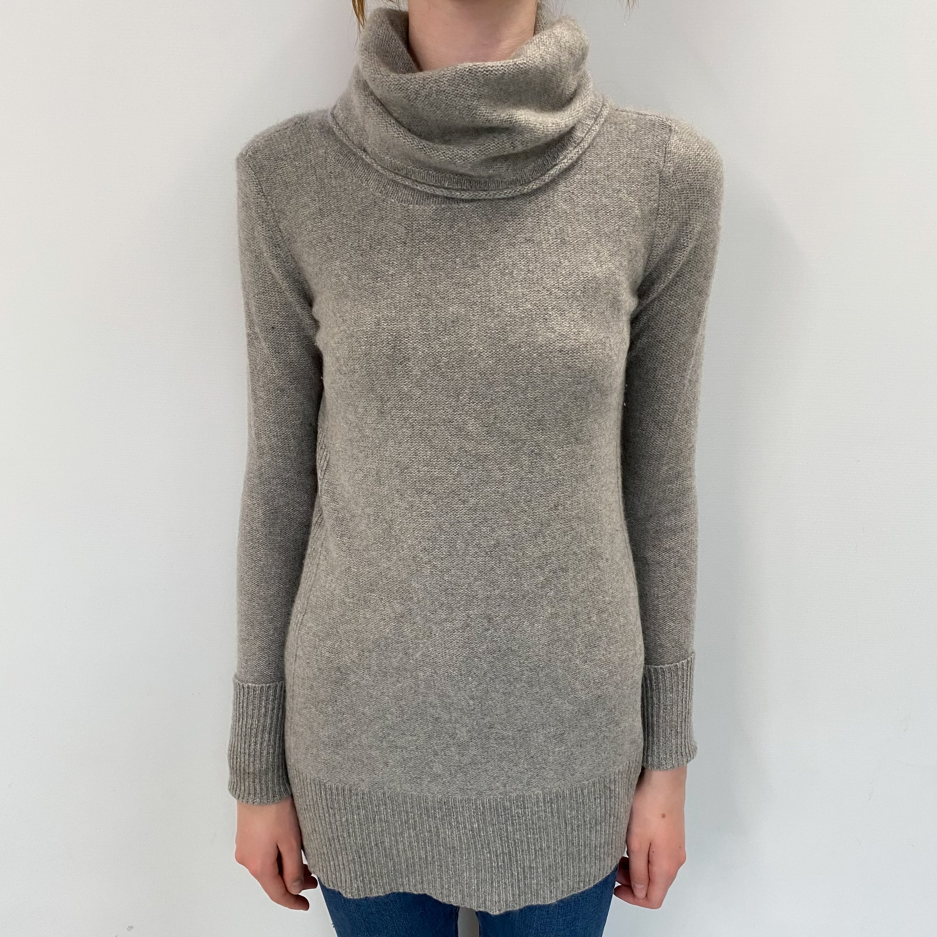 Smoke Grey Cashmere Cowl Neck Jumper Extra Small