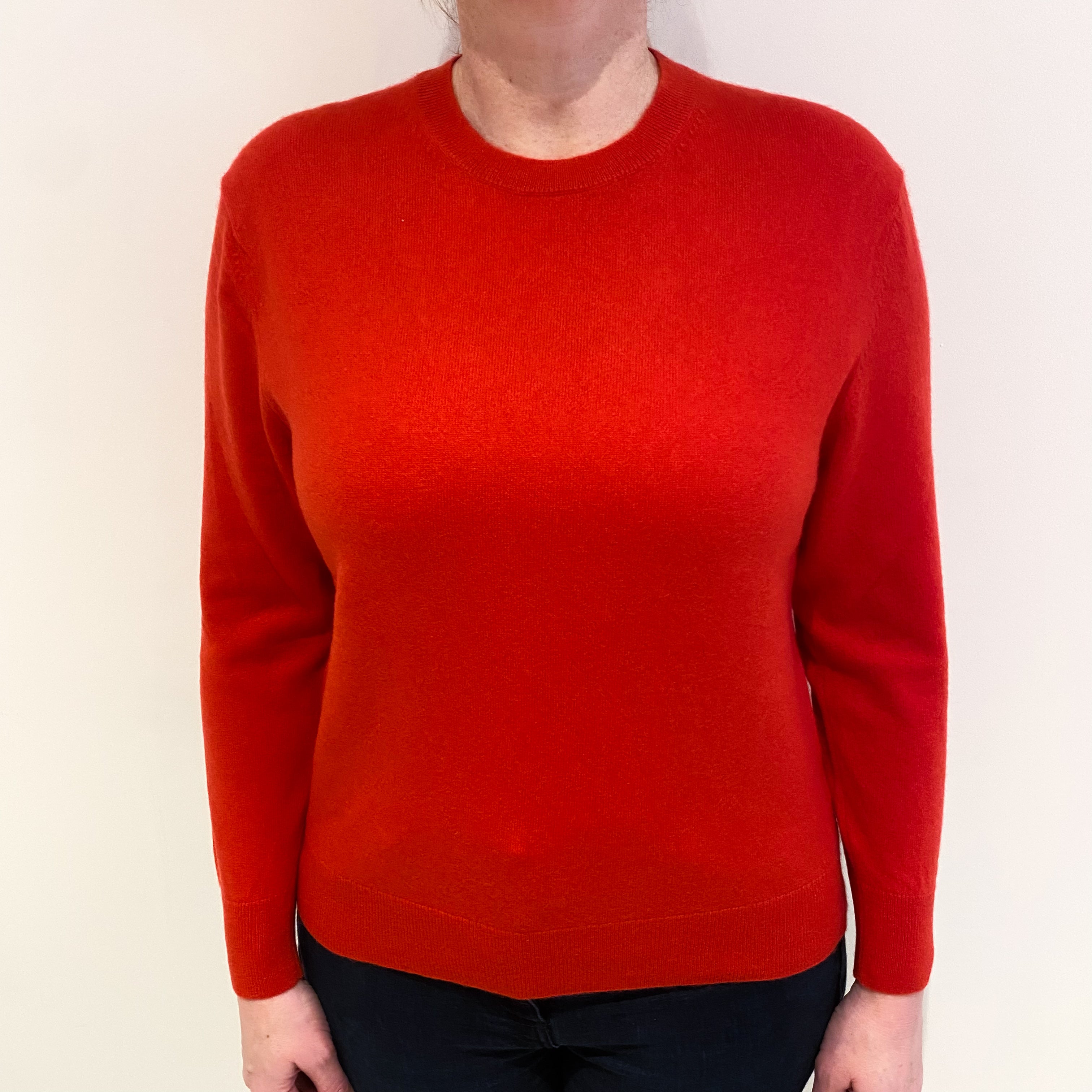 Vermillion Red Cashmere Crew Neck Jumper Large