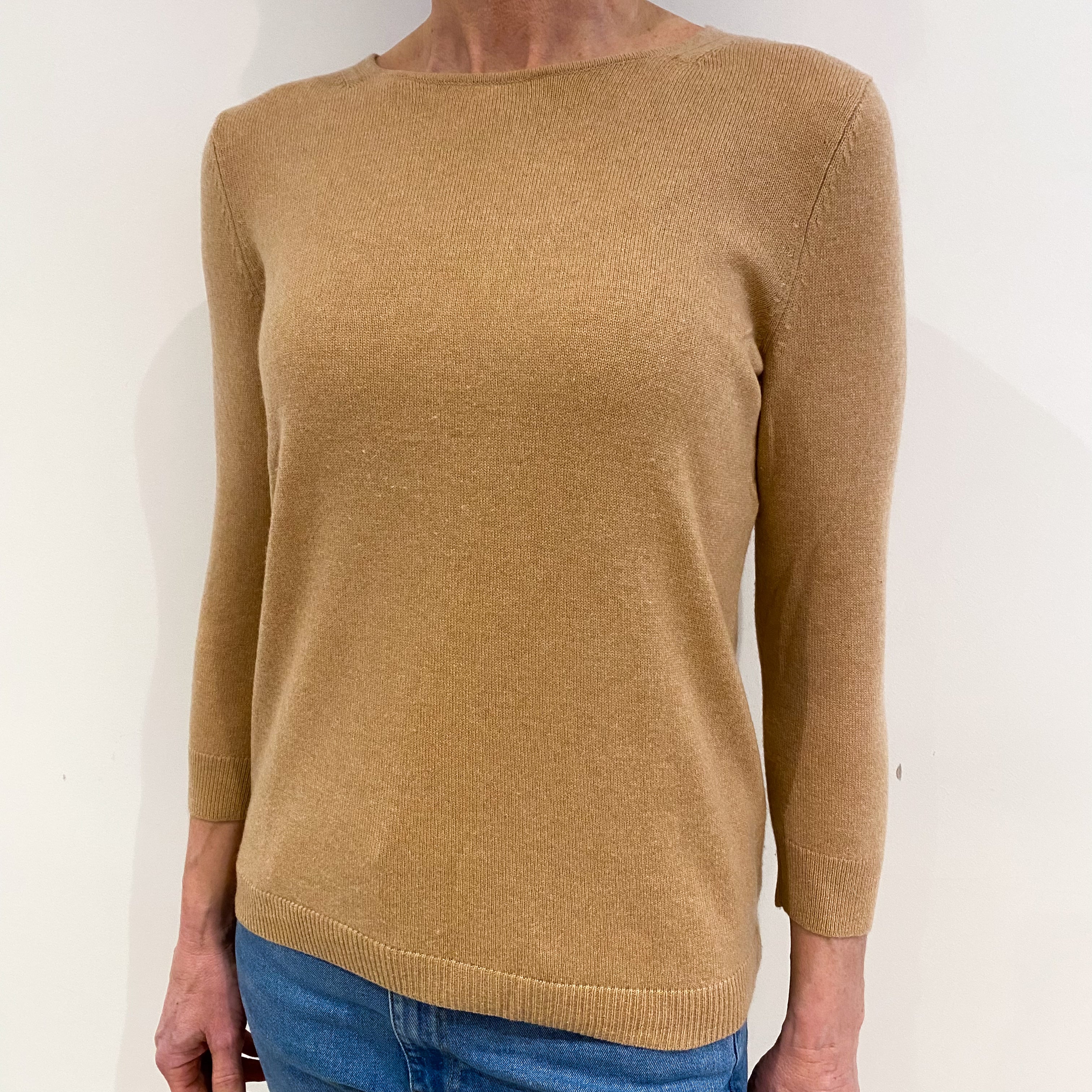 Camel Brown Cashmere Crew Neck Jumper Small