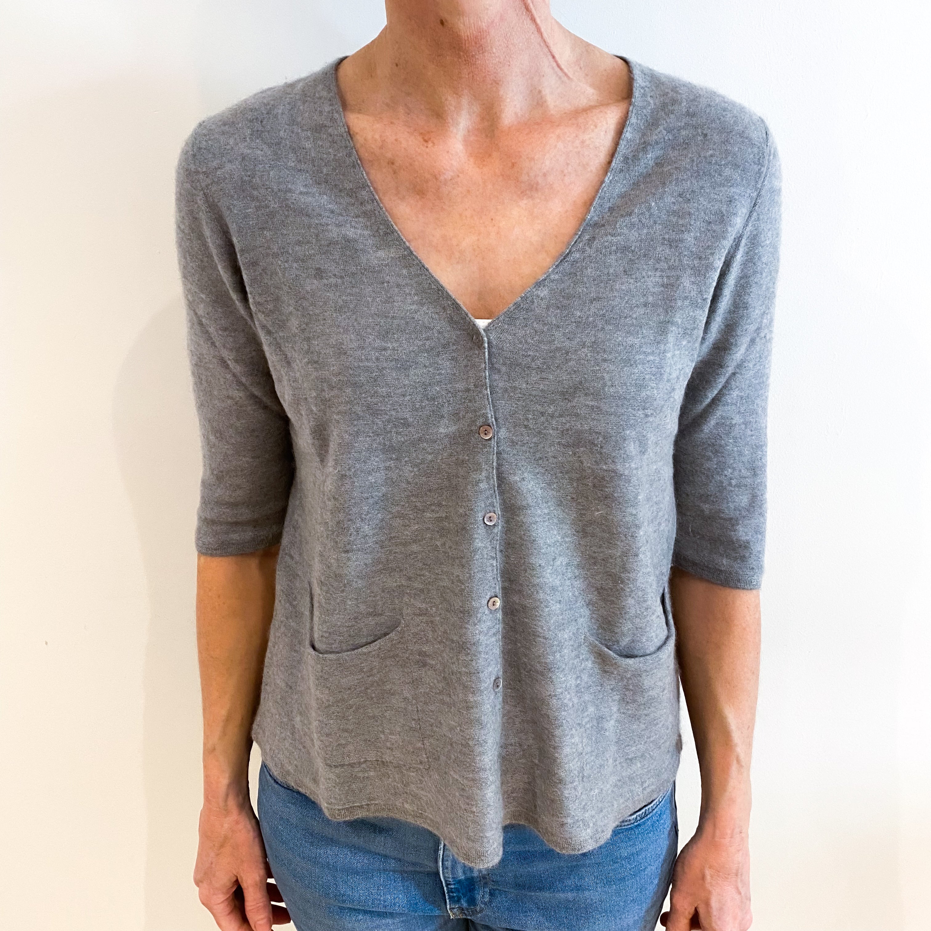 Ash Grey Cashmere V Neck Cardigan Small