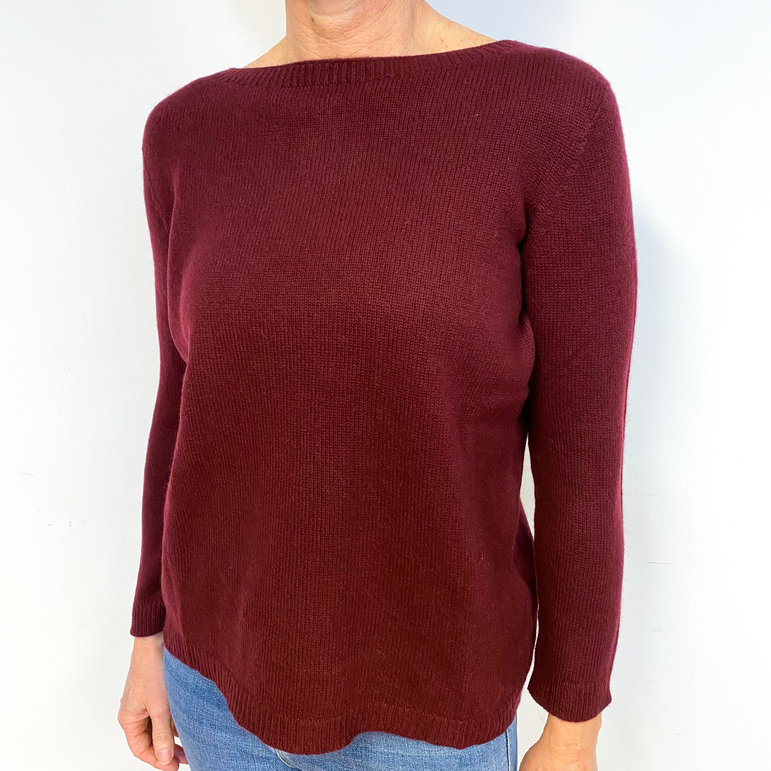 Wine Red Cashmere Boat Neck Jumper Medium